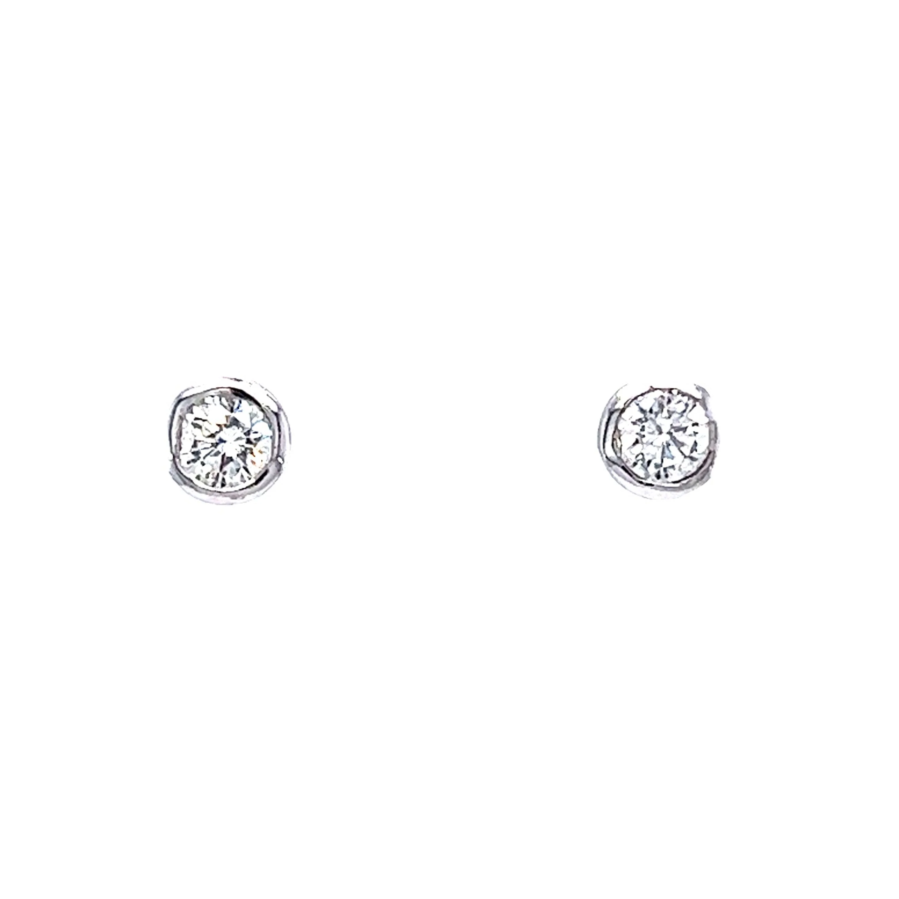 Bezel Set Stud Earrings w/ Diamonds in 14k White Gold