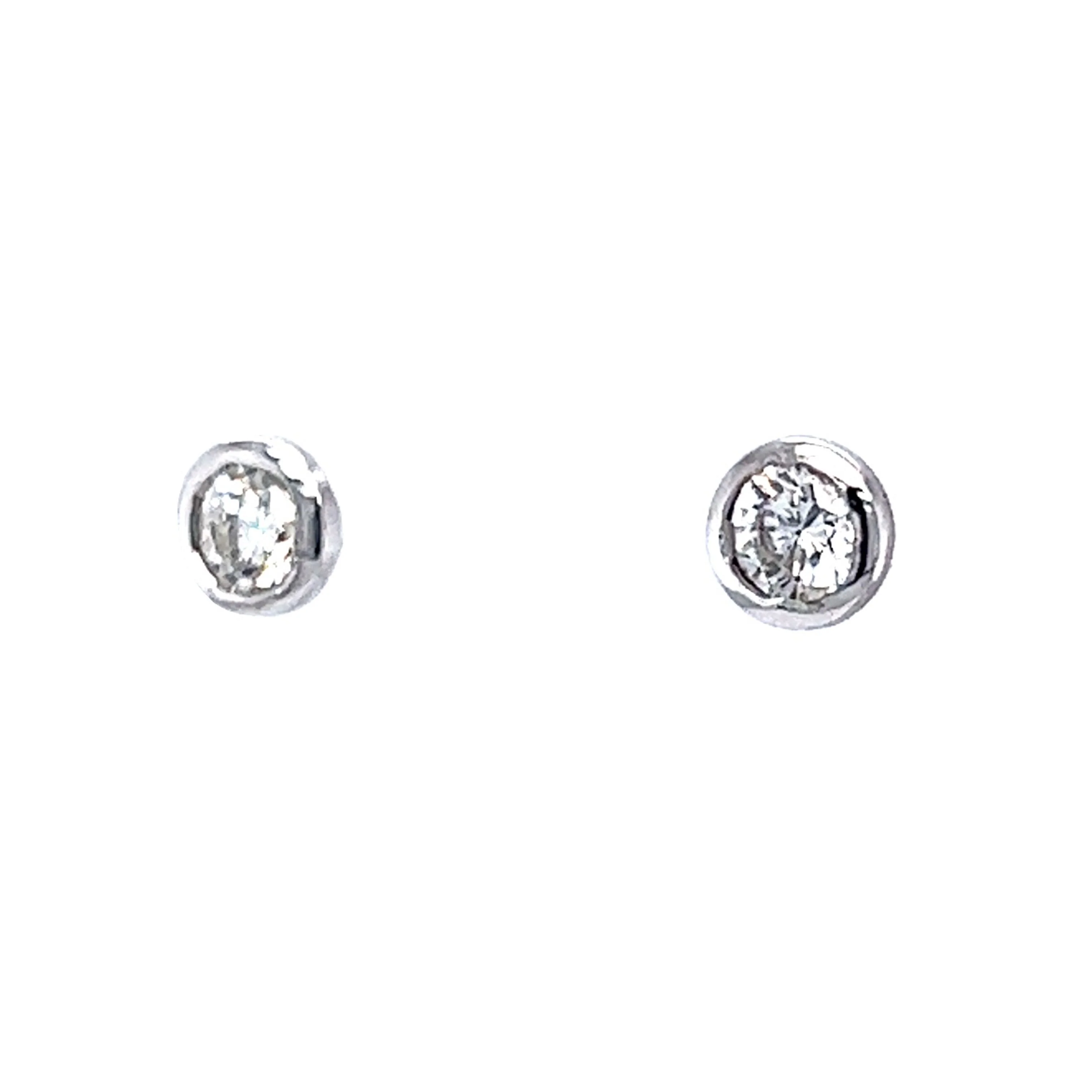 Bezel Set Stud Earrings w/ Diamonds in 14k White Gold - Image 2