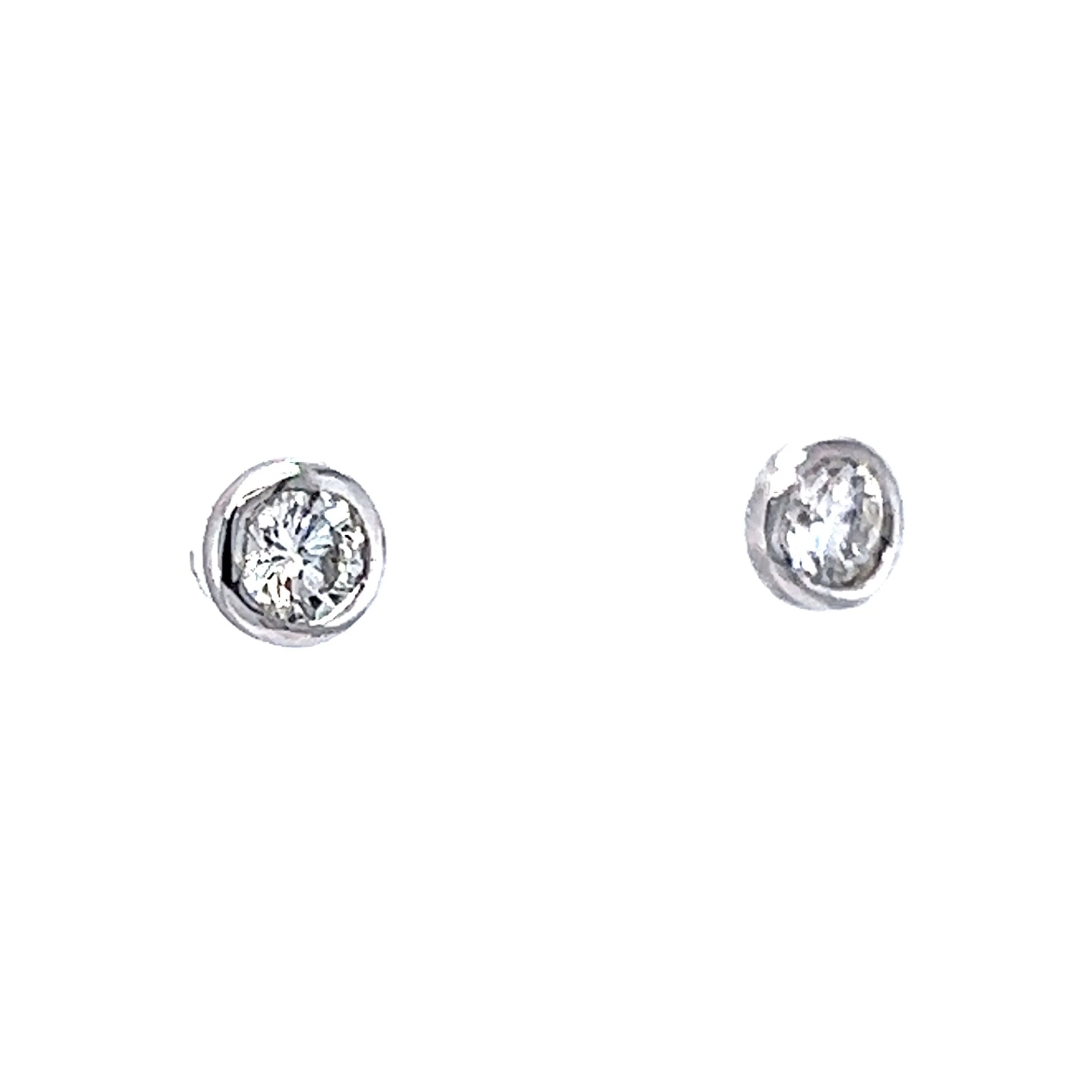 Bezel Set Stud Earrings w/ Diamonds in 14k White Gold - Image 3