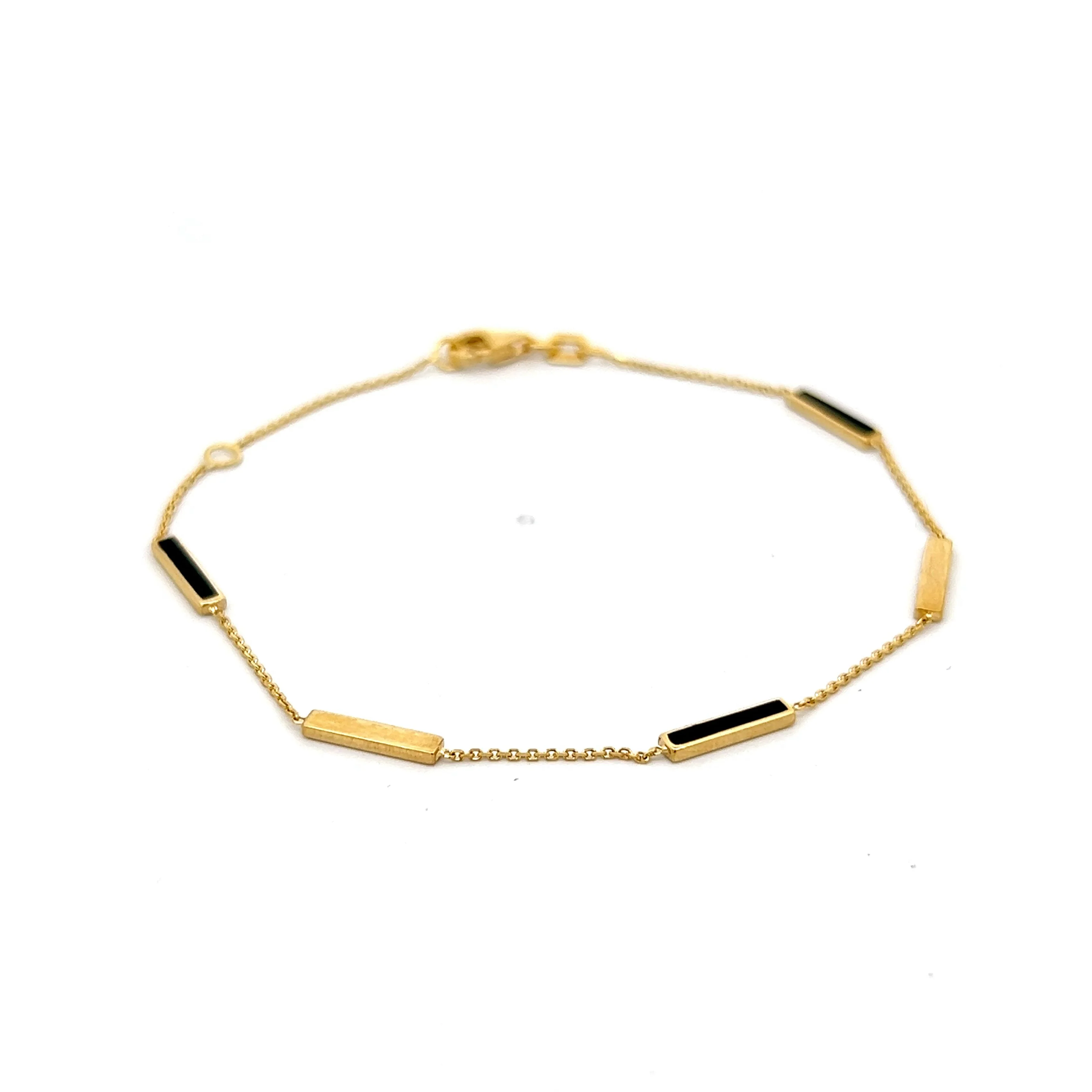 Black Enamel Station Bracelet in 14k Yellow Gold - Image 2