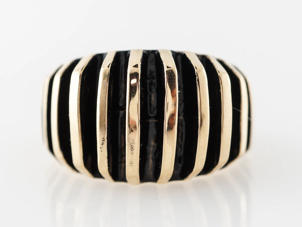 Black Enamel Textured Ring in Yellow Gold