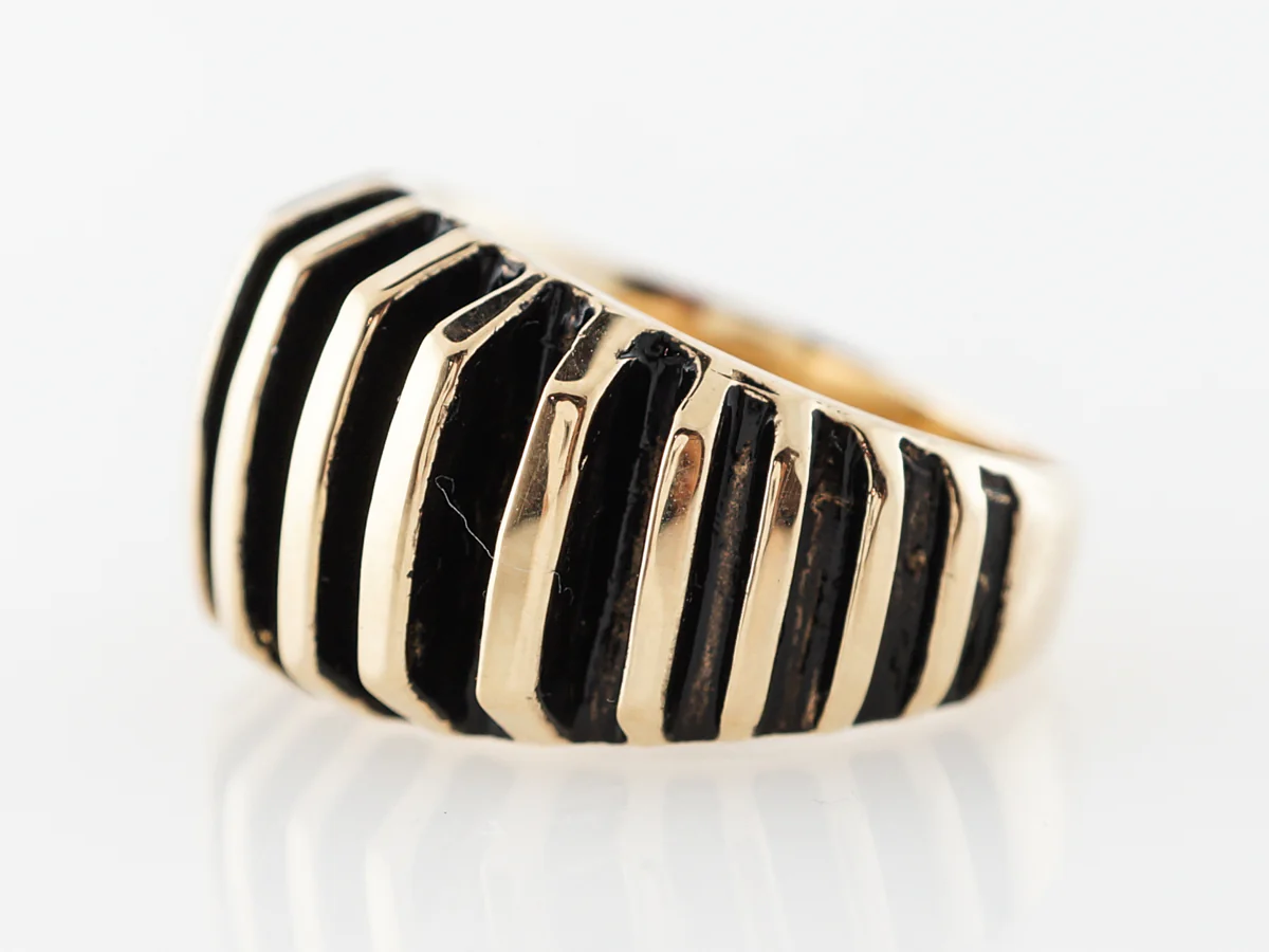 Black Enamel Textured Ring in Yellow Gold - Image 2