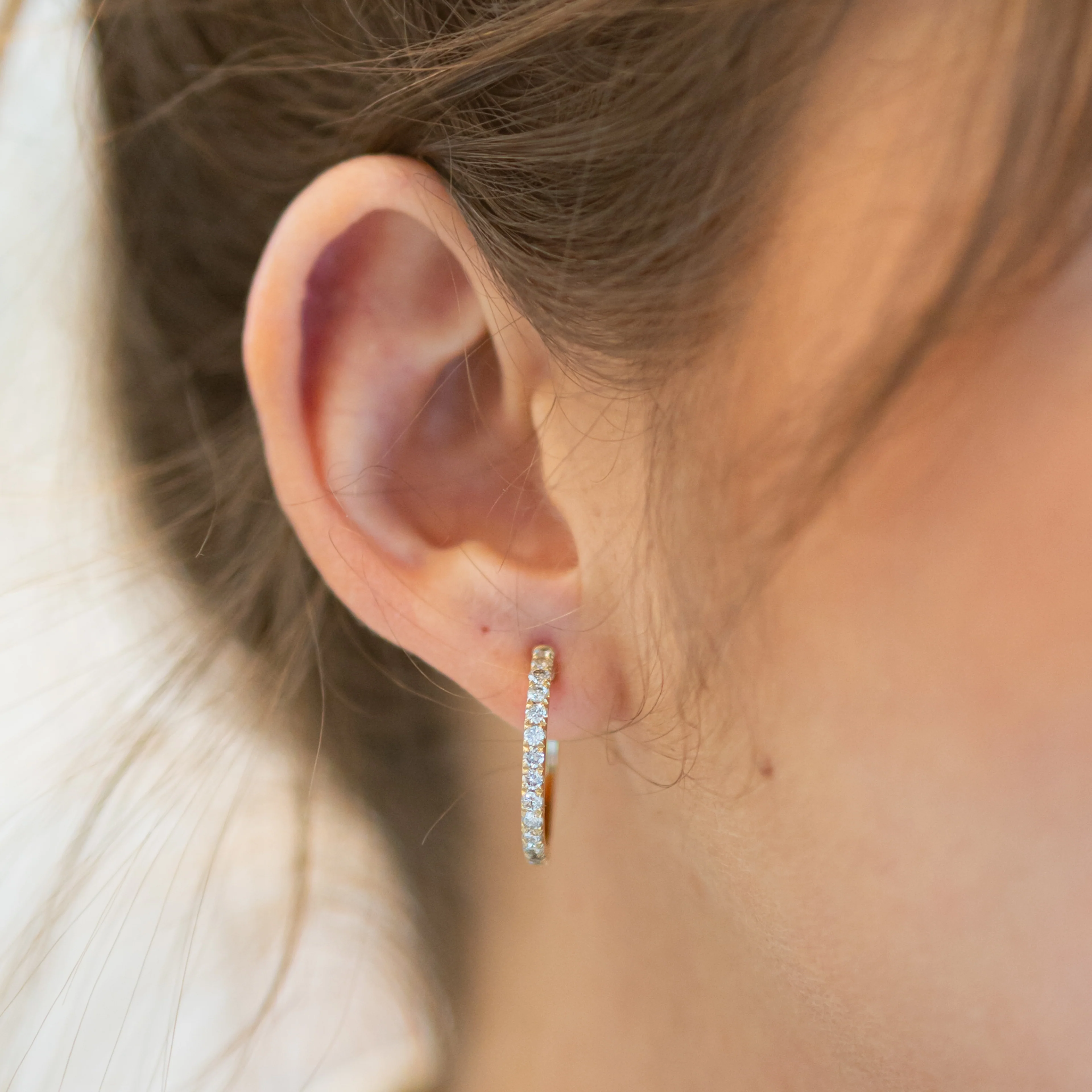1.00 Carat Diamond Hoop Earrings in 14k Yellow Gold - Image 4
