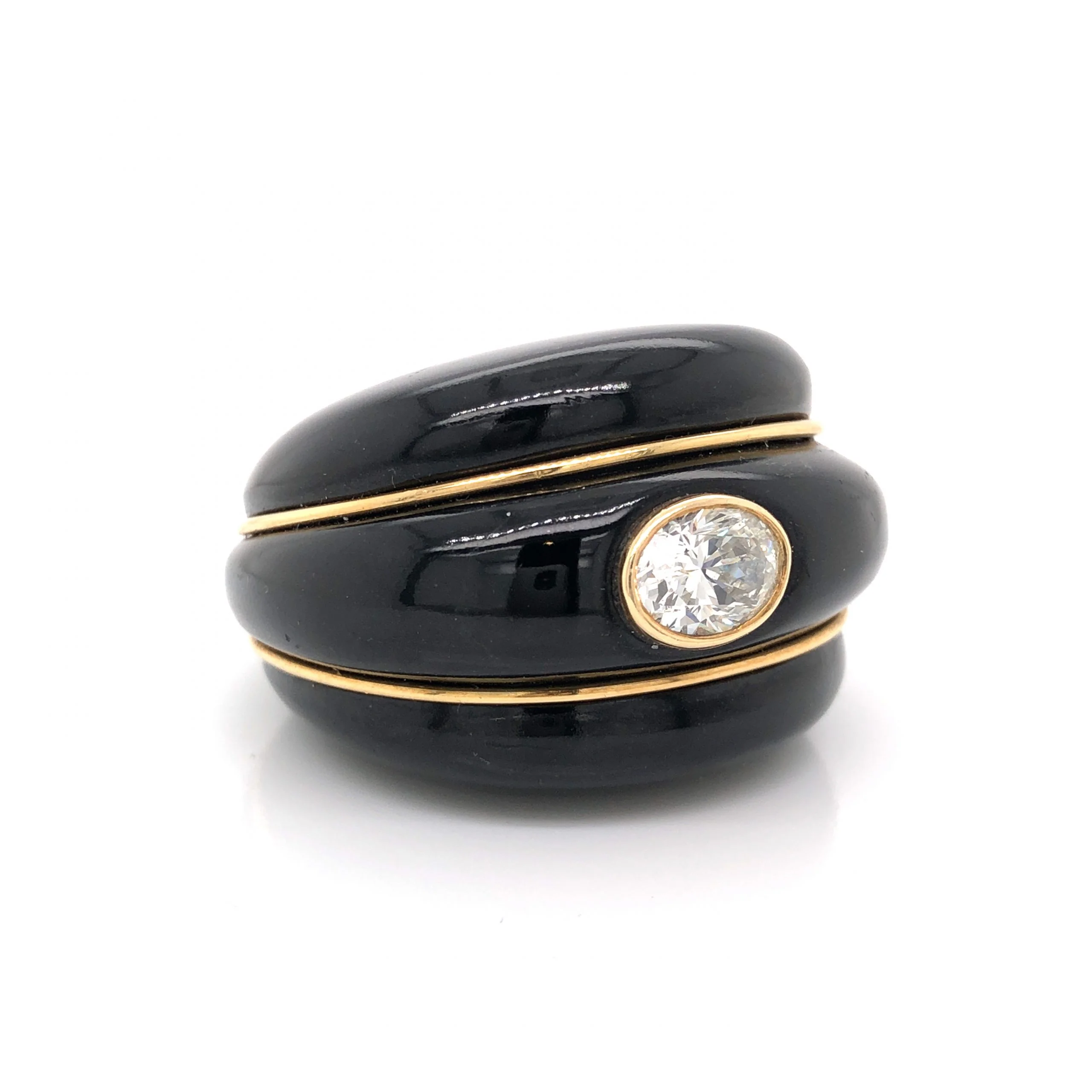 Black Jade Diamond Cocktail Ring w/ 18k Yellow Gold - Image 3