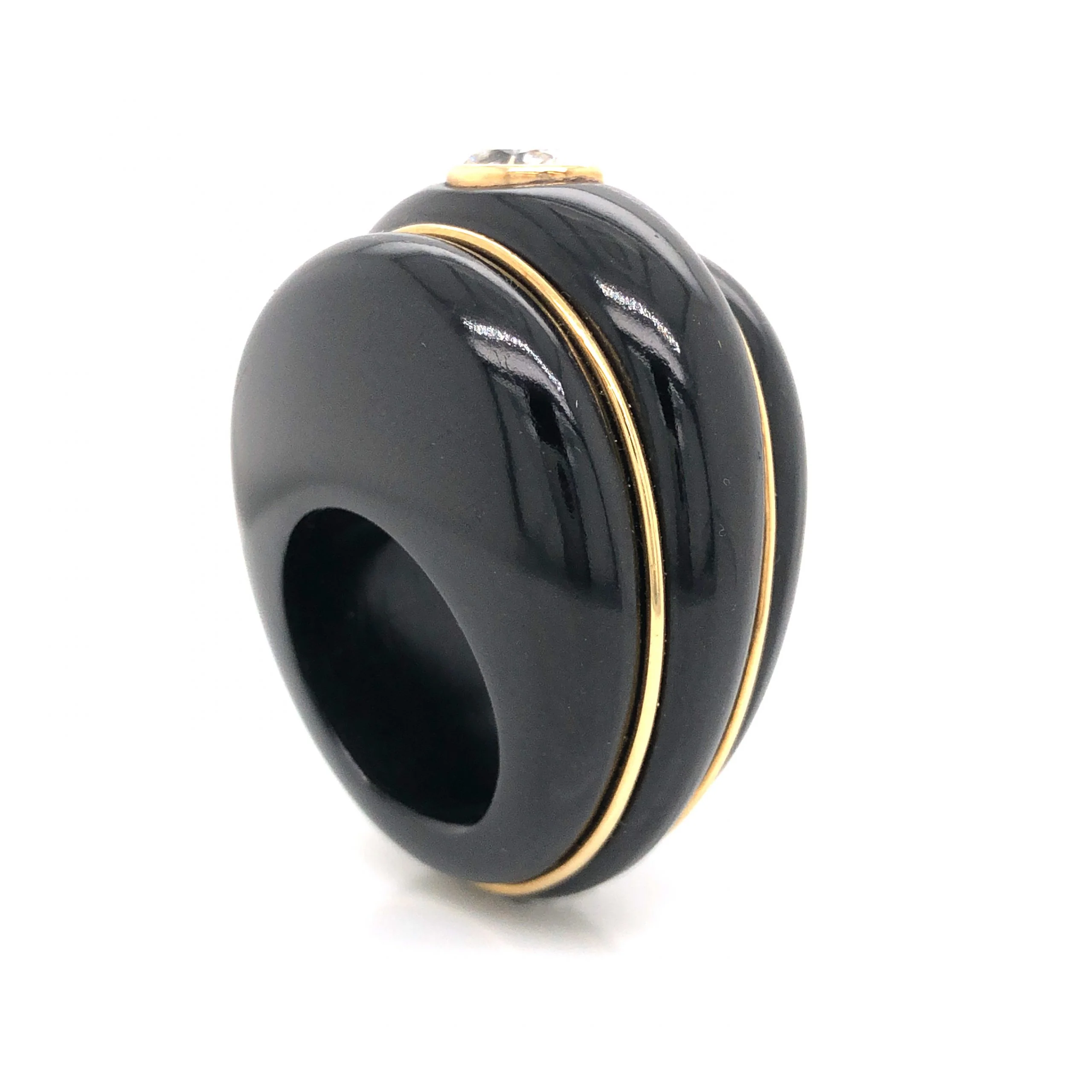 Black Jade Diamond Cocktail Ring w/ 18k Yellow Gold - Image 4