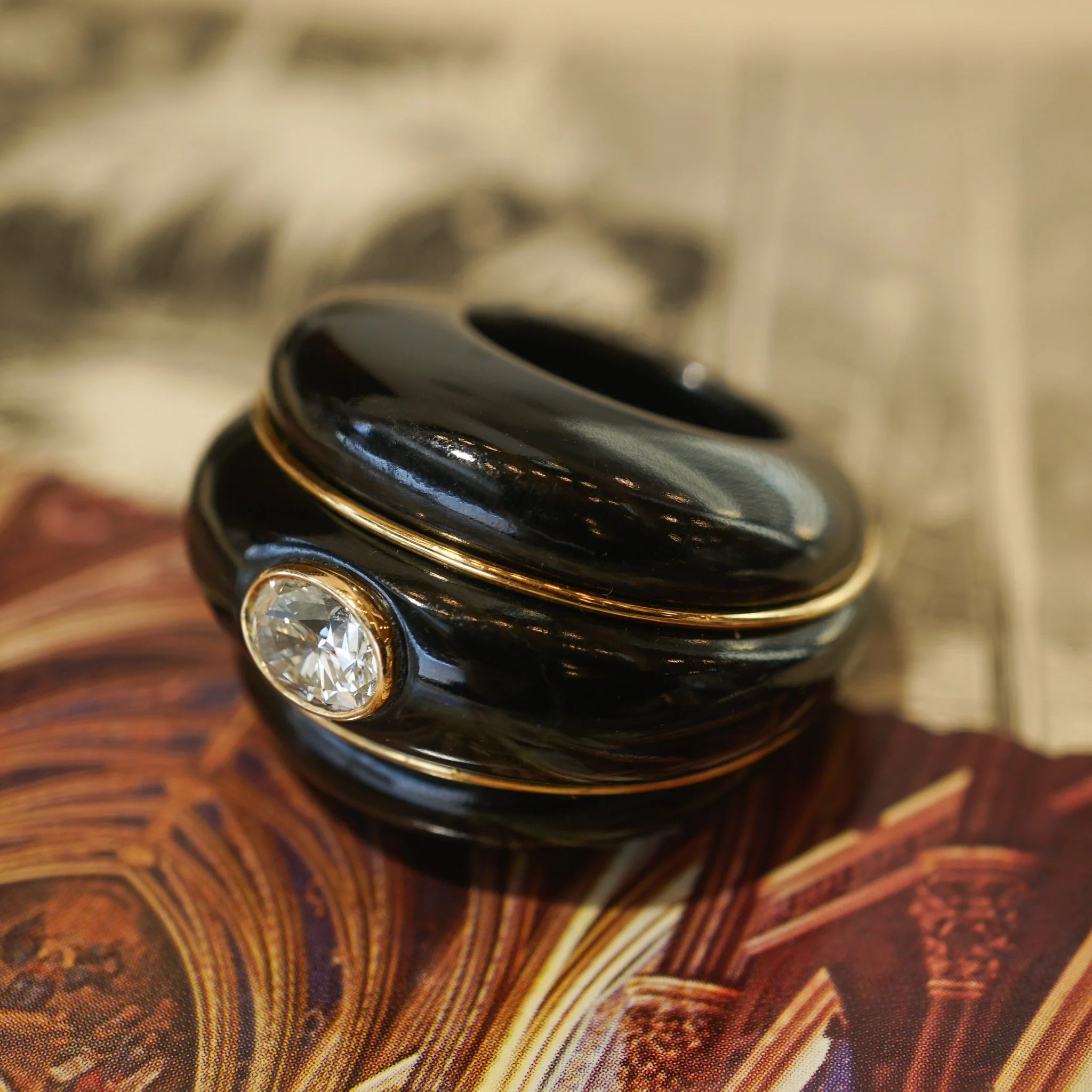 Black Jade Diamond Cocktail Ring w/ 18k Yellow Gold - Image 6