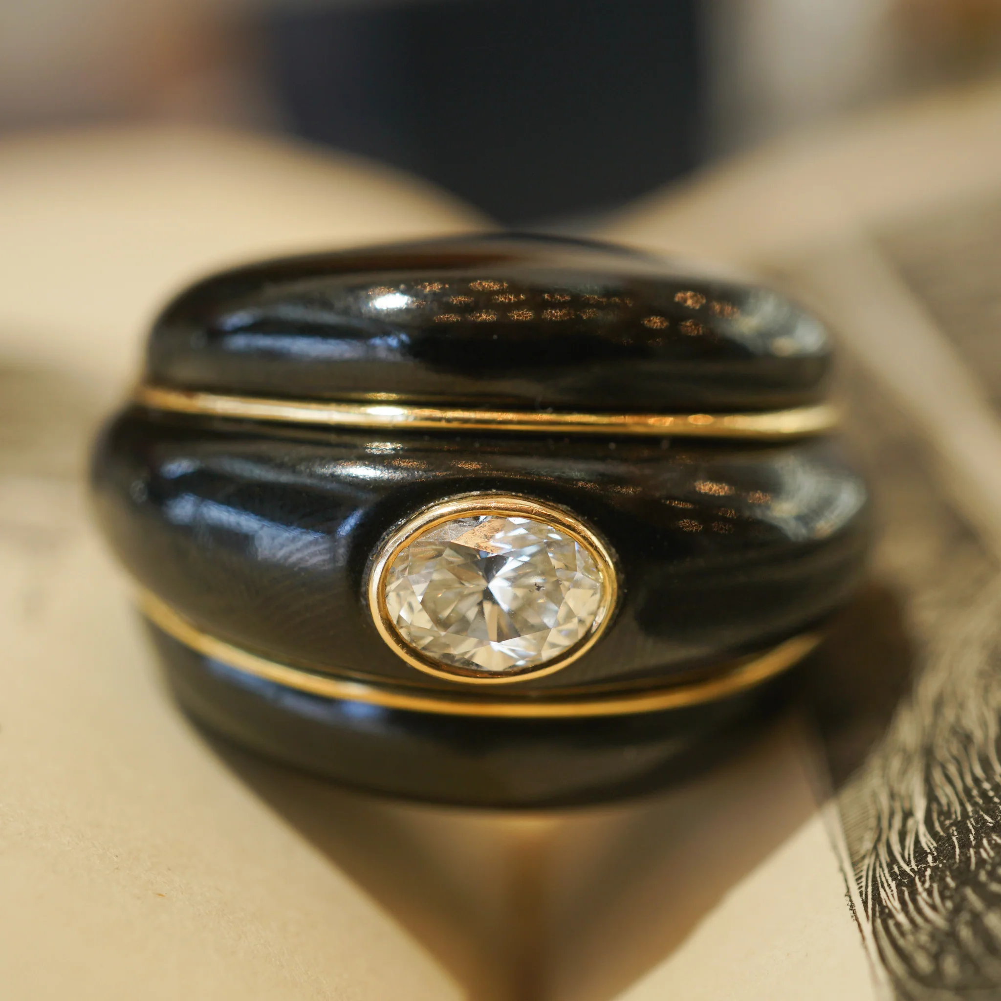 Black Jade Diamond Cocktail Ring w/ 18k Yellow Gold - Image 7
