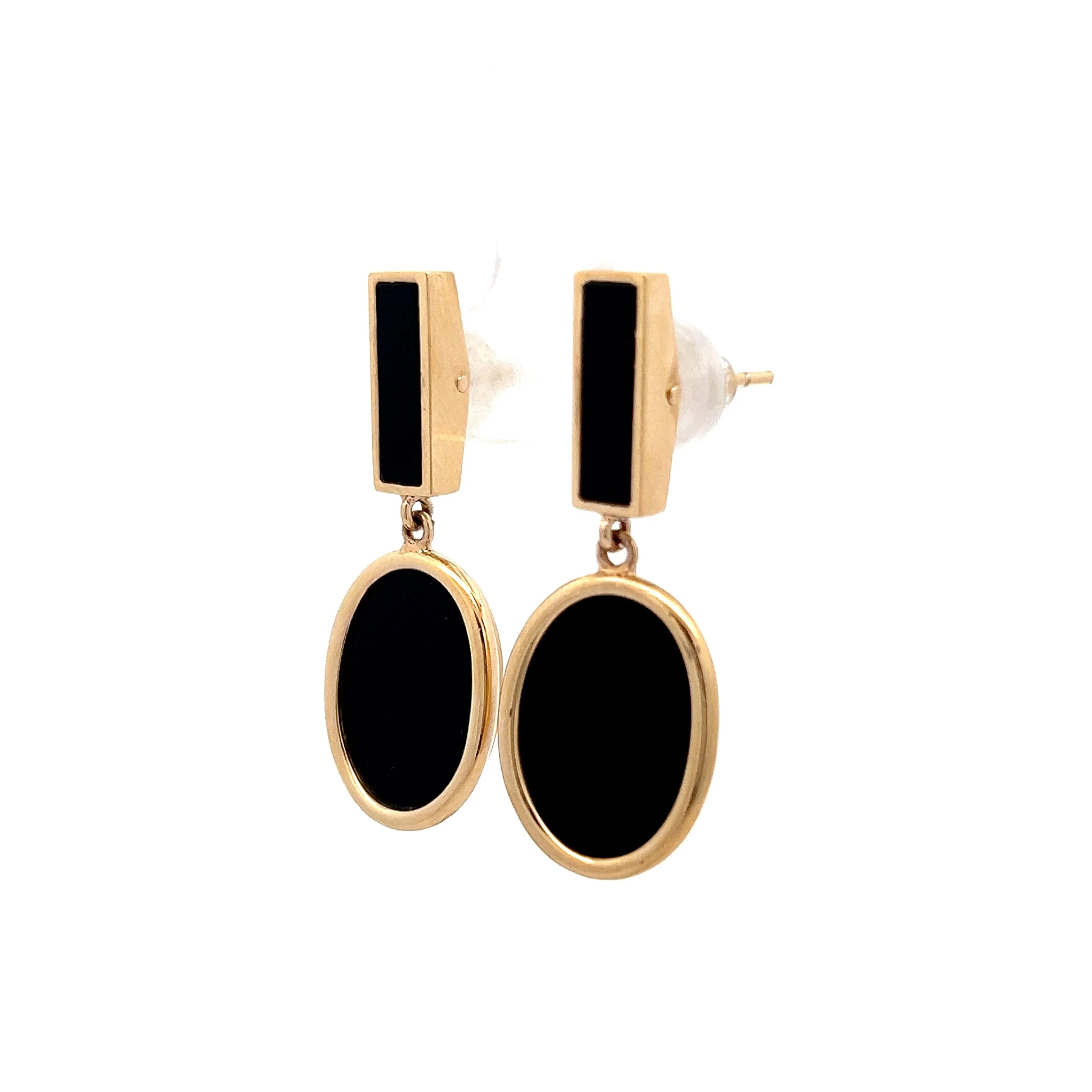Black Onyx Dangle Earrings in 14k Yellow Gold - Image 2