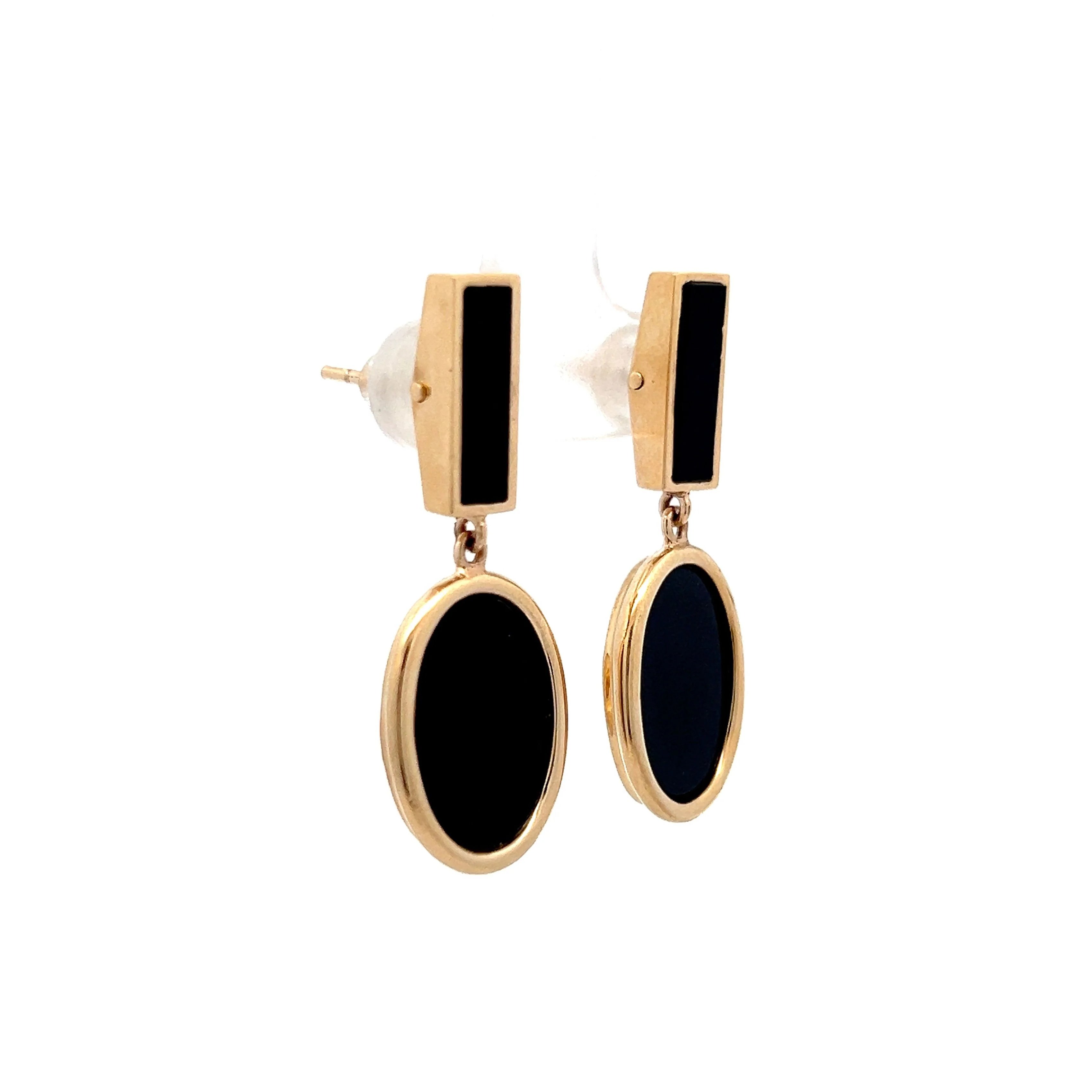 Black Onyx Dangle Earrings in 14k Yellow Gold - Image 3