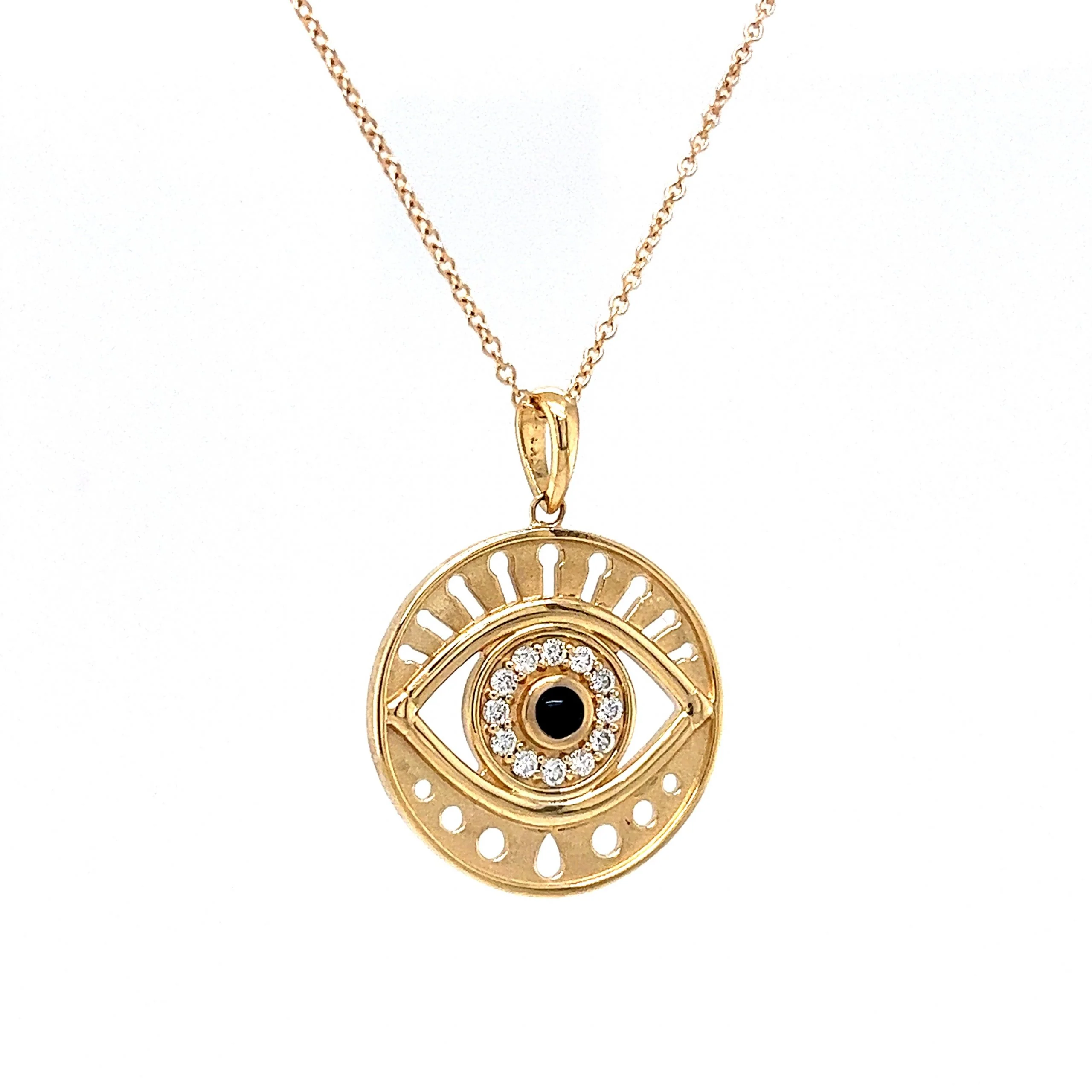 Black Onyx & Diamond Evil Eye Necklace in 14k Yellow Gold - Image 3