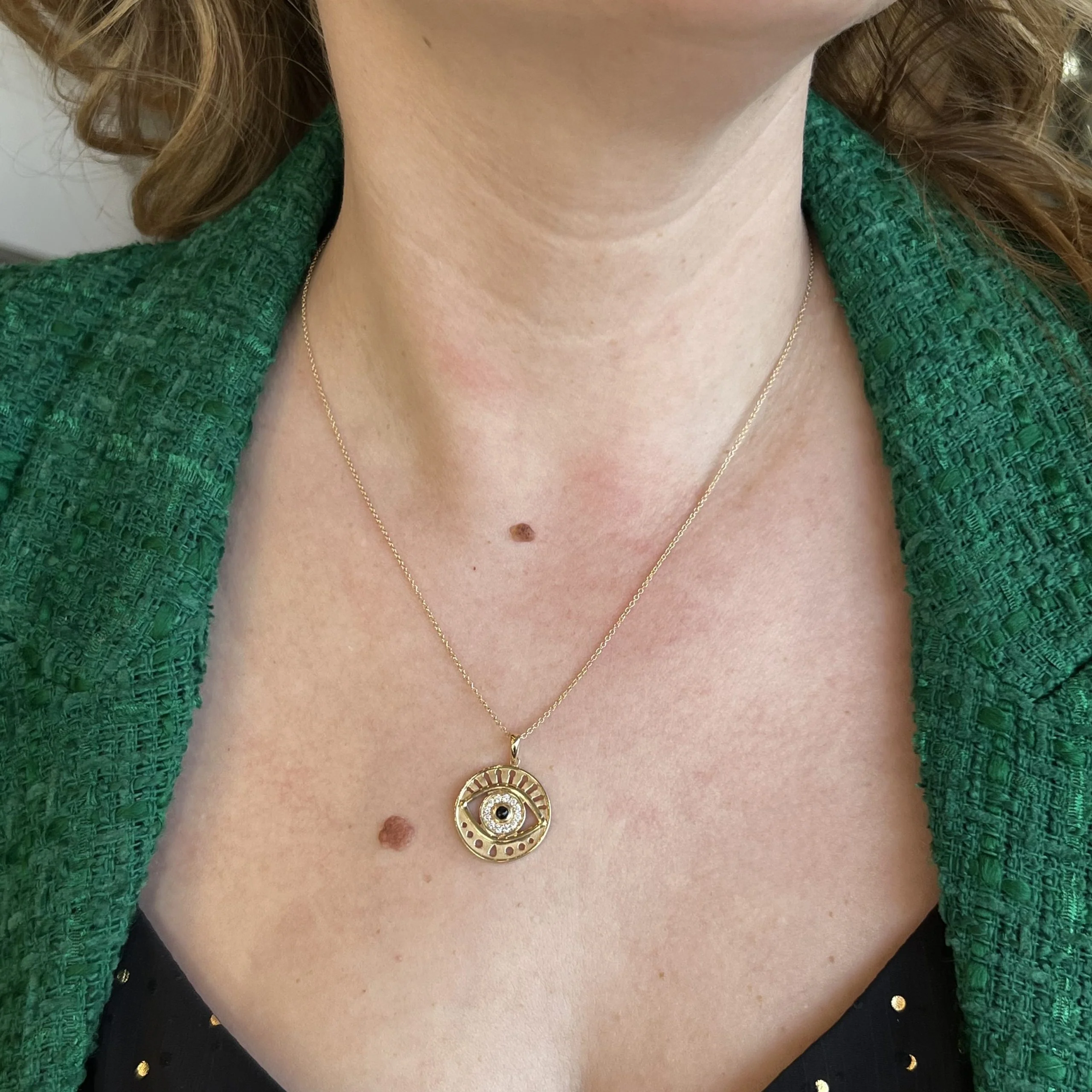 Black Onyx & Diamond Evil Eye Necklace in 14k Yellow Gold - Image 4