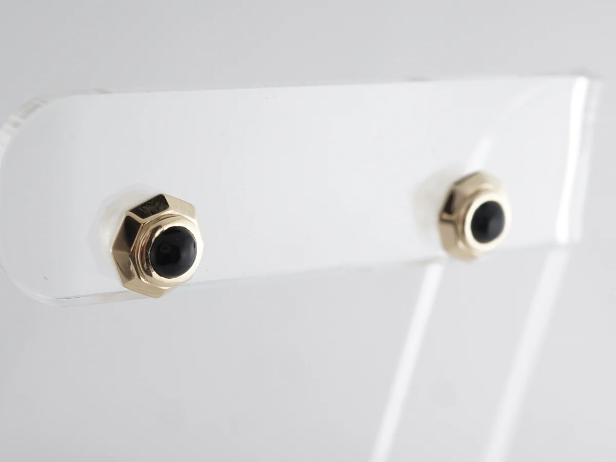 Black Onyx Earring Studs in 14k Yellow Gold - Image 3