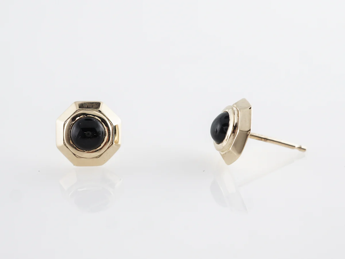 Black Onyx Earring Studs in 14k Yellow Gold - Image 4