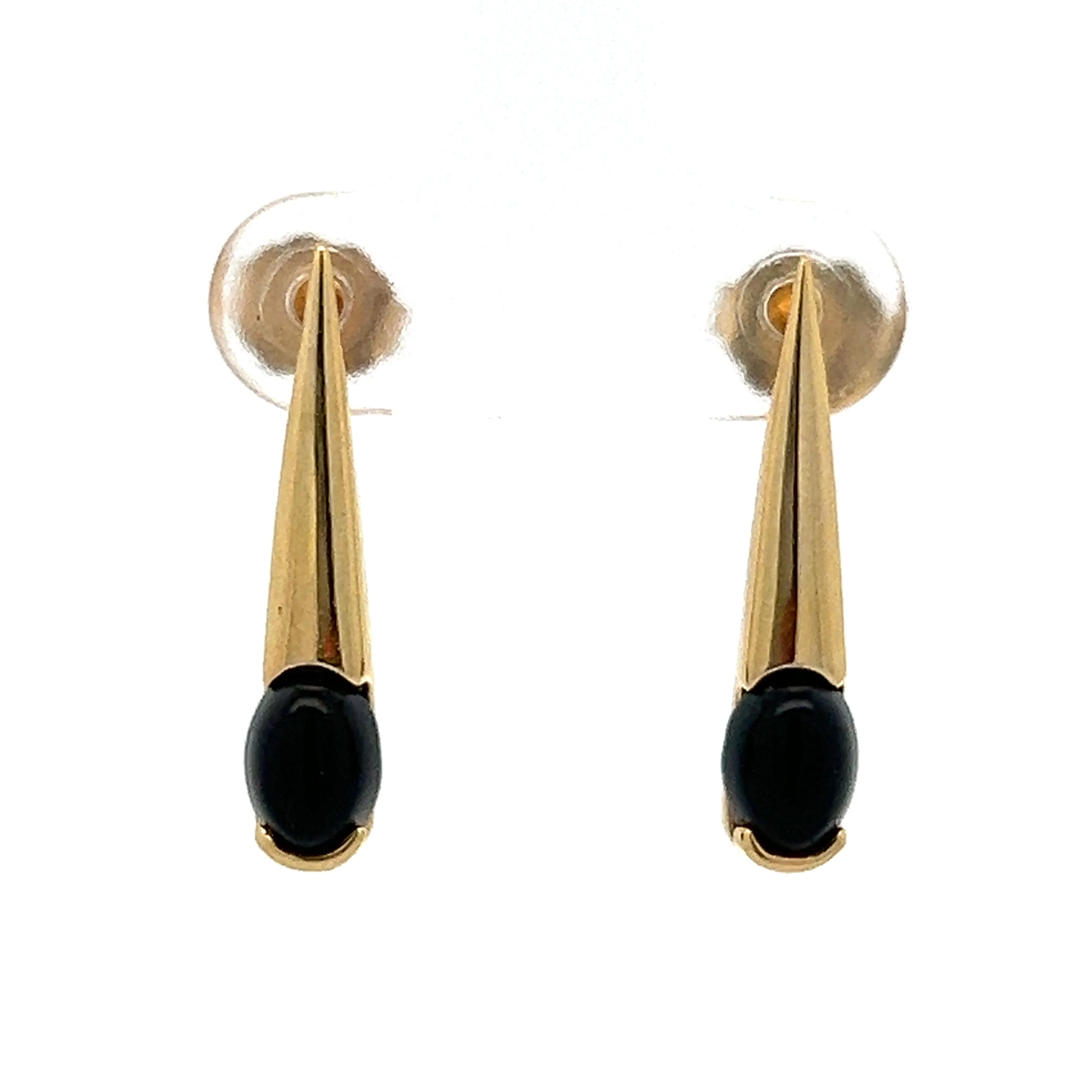 Black Onyx Spike Stud Earrings in 14k Yellow Gold