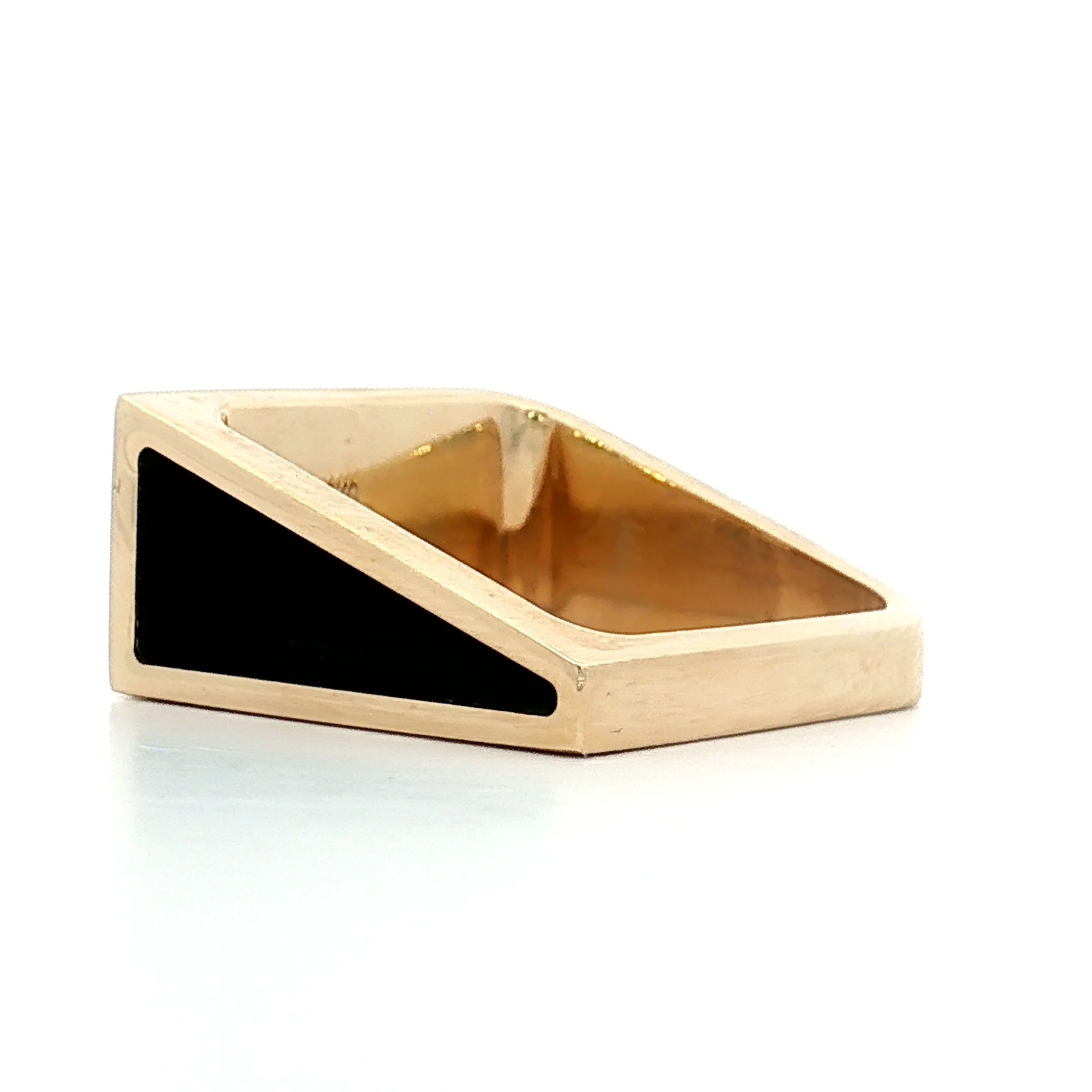 Black Onyx Triangle Cocktail Ring 14k Yellow Gold - Image 2