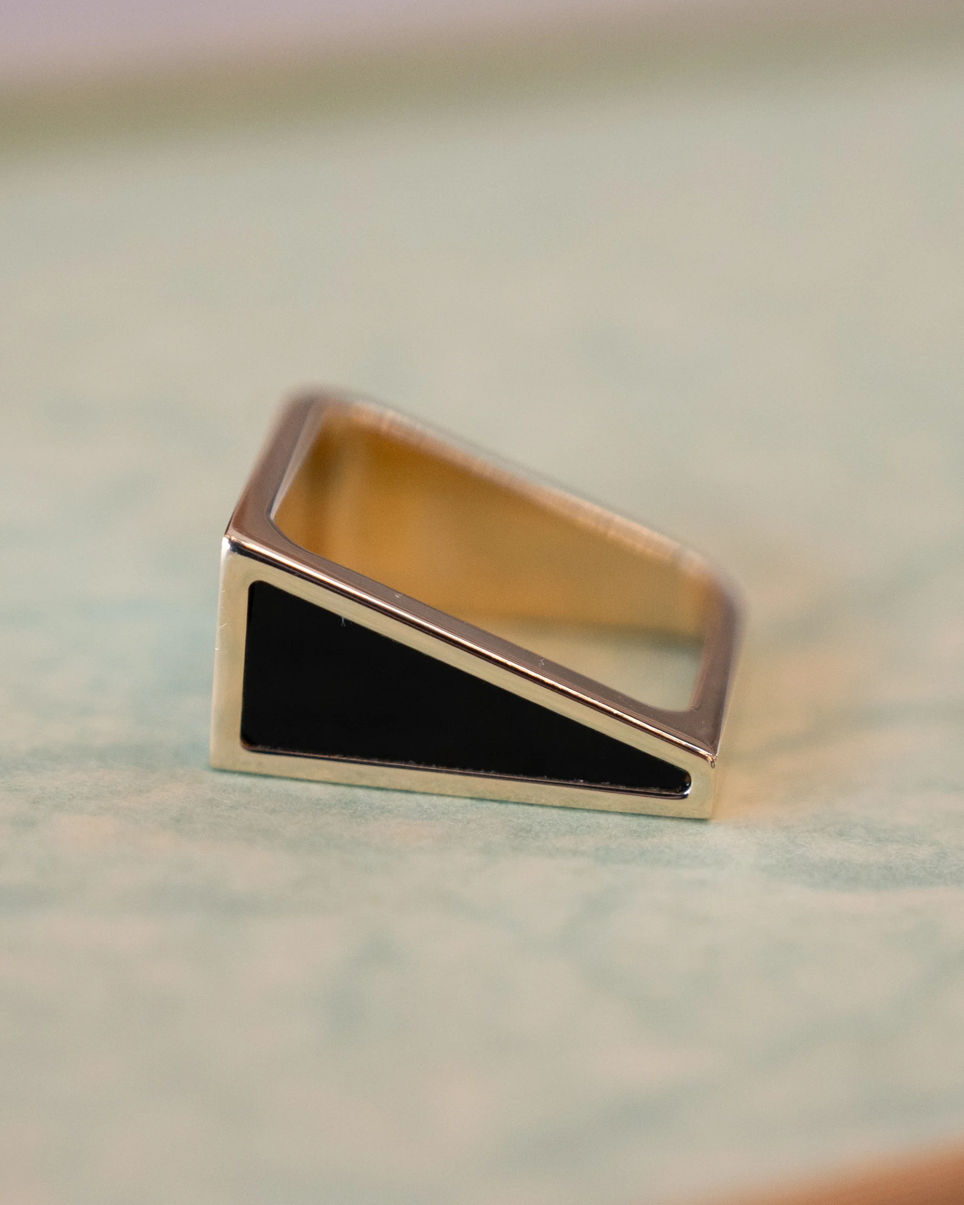 Black Onyx Triangle Cocktail Ring 14k Yellow Gold - Image 6