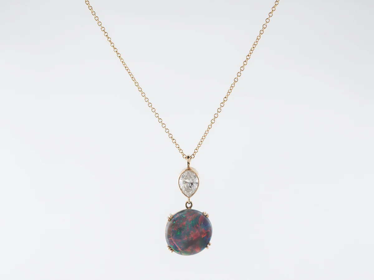 Black Opal & Diamond Necklace in Yellow Gold - Image 2