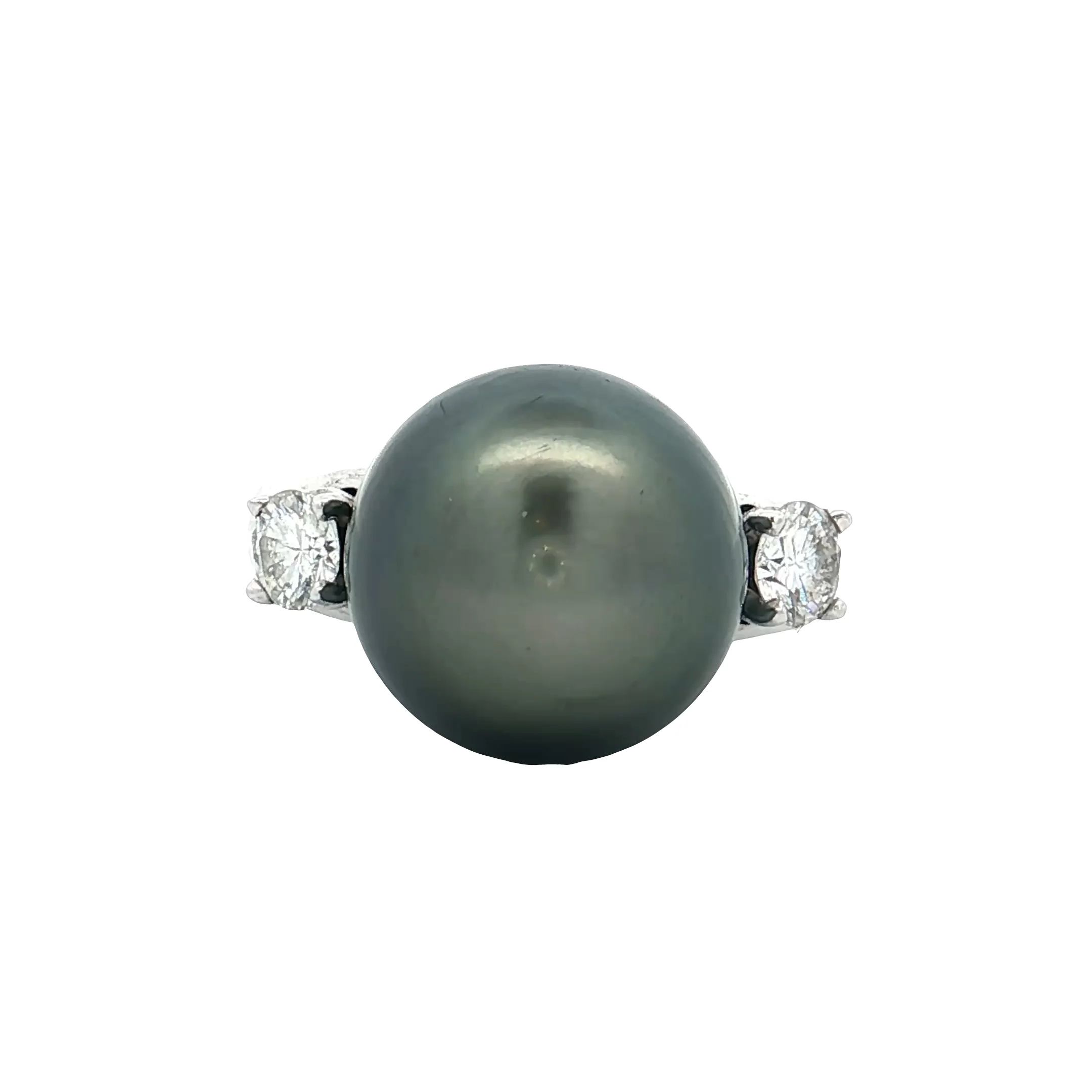 Black Pearl & Diamond Cocktail Ring 18k White Gold