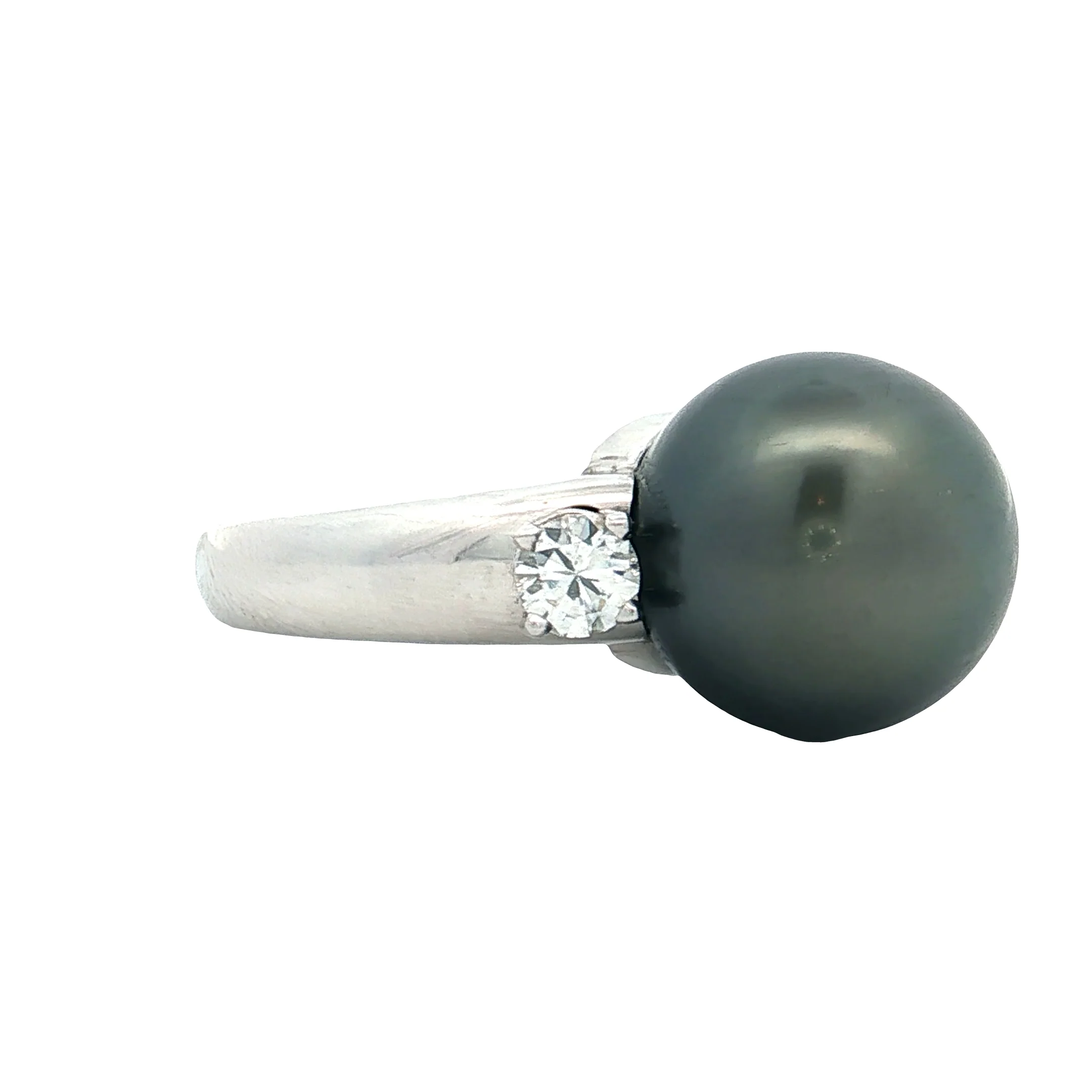 Black Pearl & Diamond Cocktail Ring 18k White Gold - Image 3