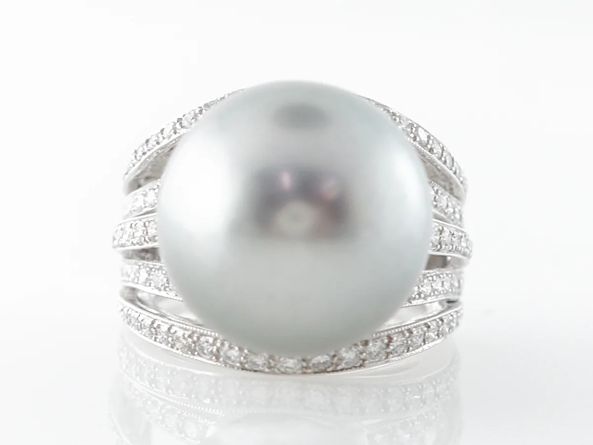 Black Pearl & Diamond Cocktail Ring in Platinum