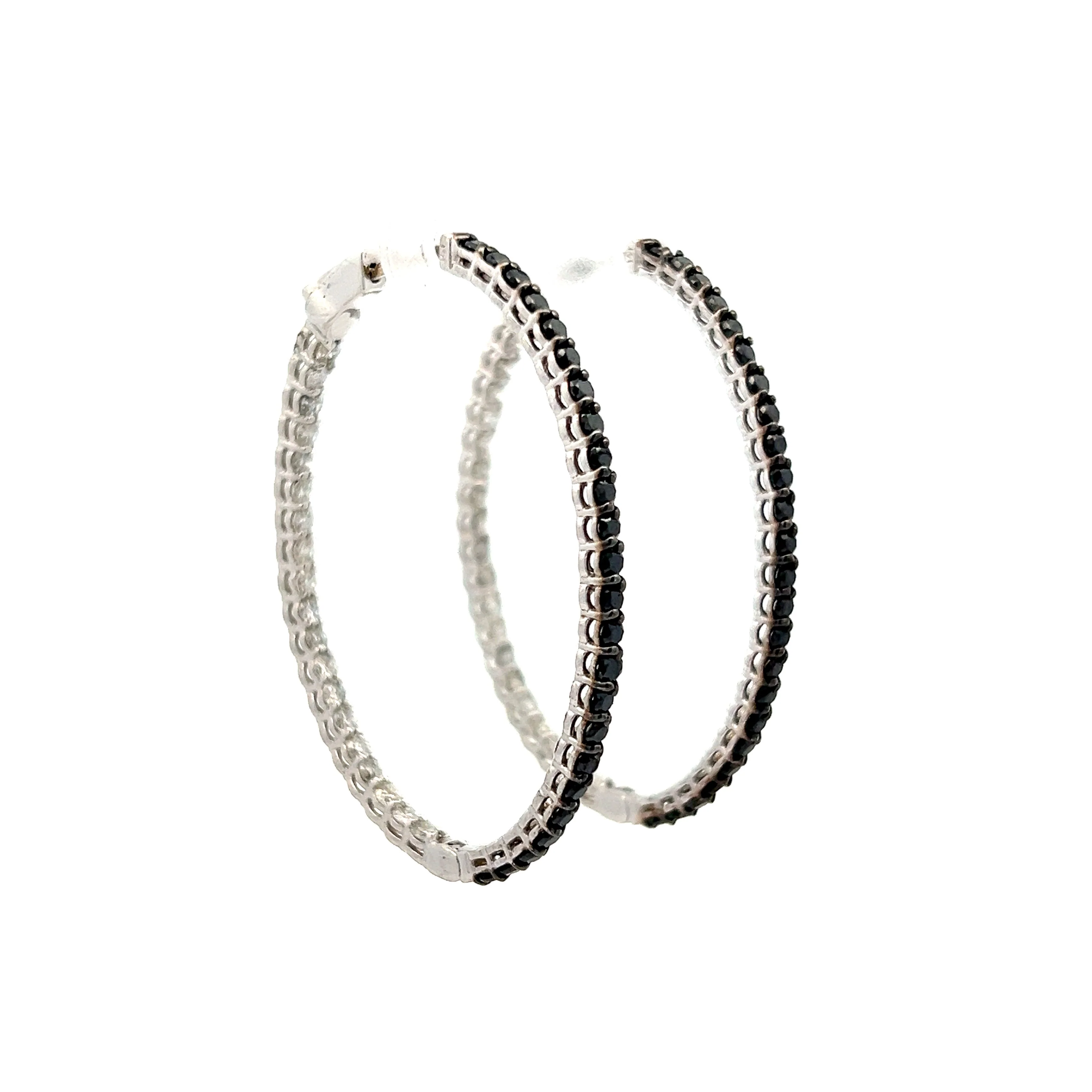 Black & White Diamond Hoop Earrings in 14k White Gold - Image 3
