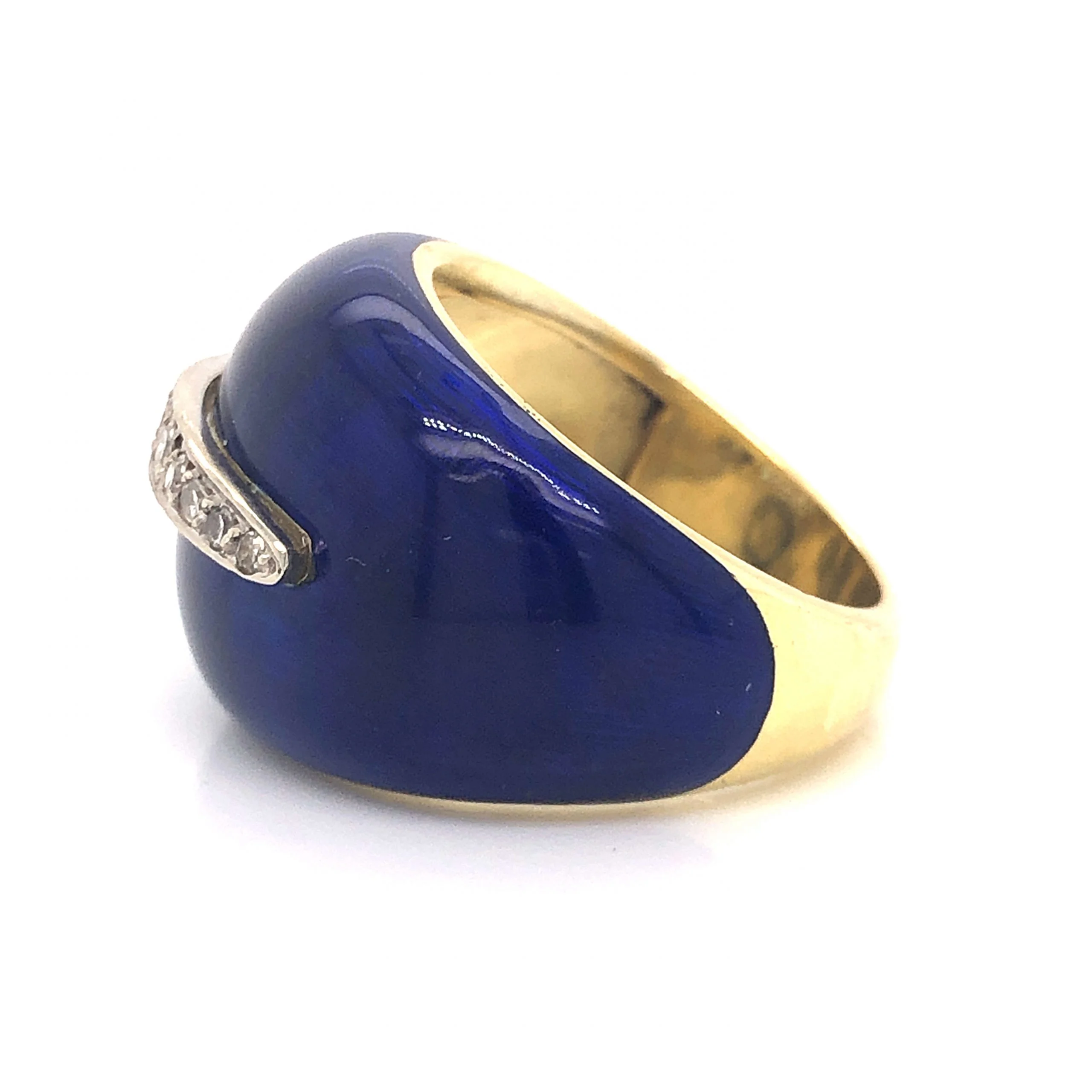 Blue Enamel Diamond Cocktail Ring in 18k Yellow Gold - Image 3