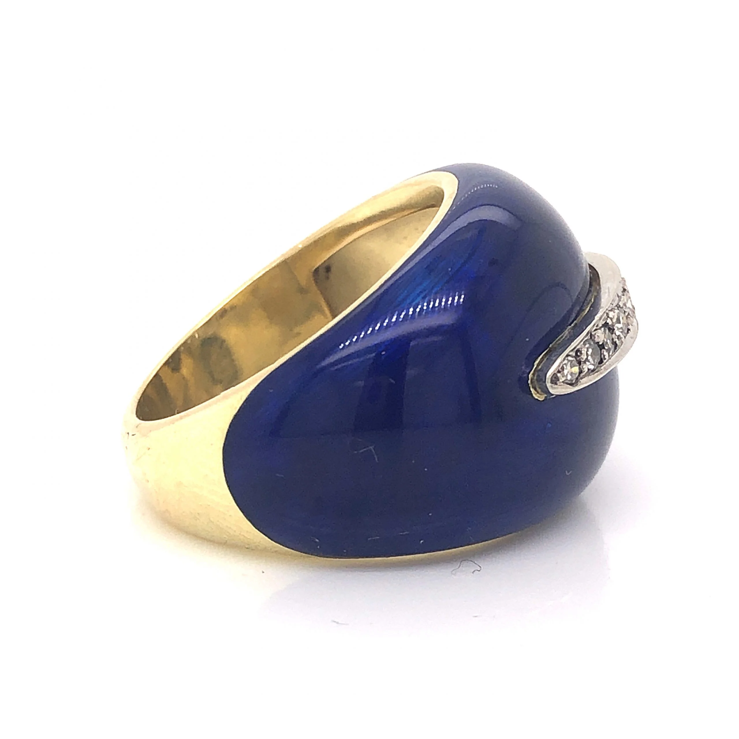 Blue Enamel Diamond Cocktail Ring in 18k Yellow Gold - Image 4