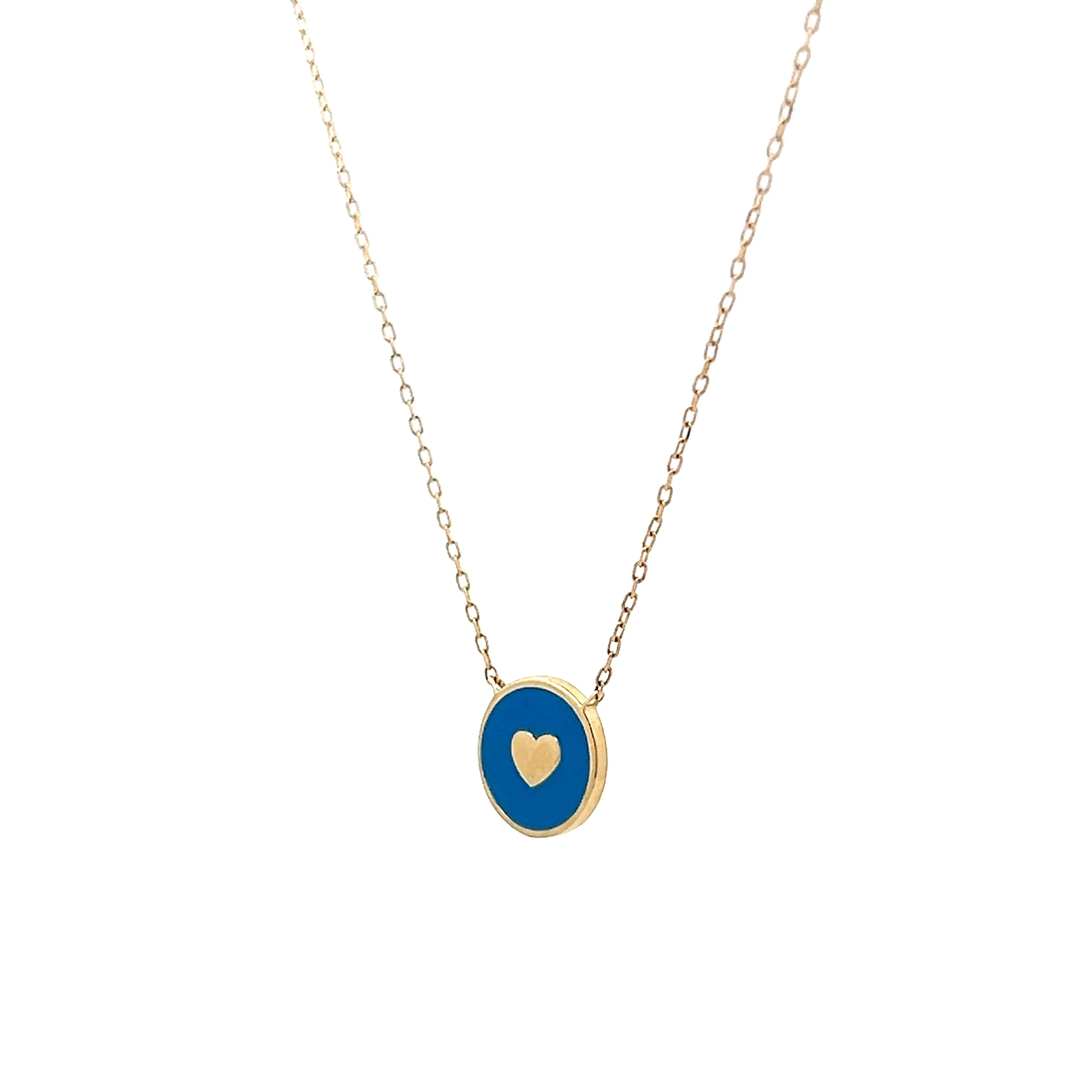Blue Enamel Heart Pendant Necklace in 14k Yellow Gold - Image 2