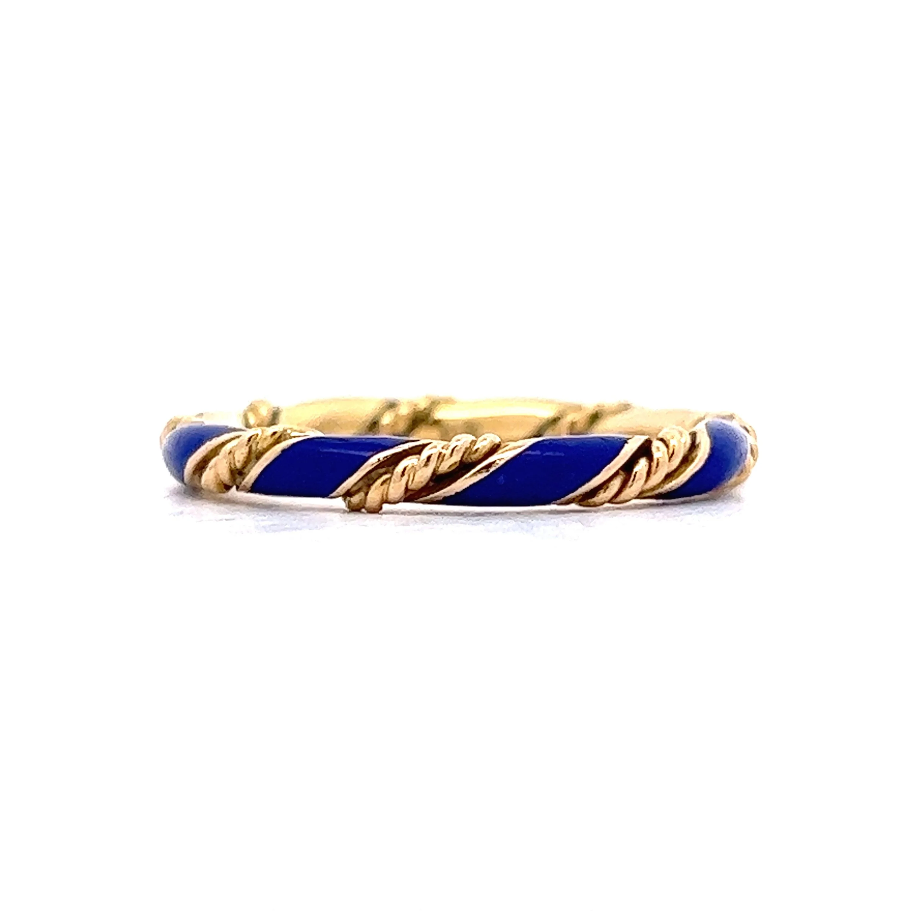 Blue Enamel Rope Stacking Band in 18k Yellow Gold - Image 2