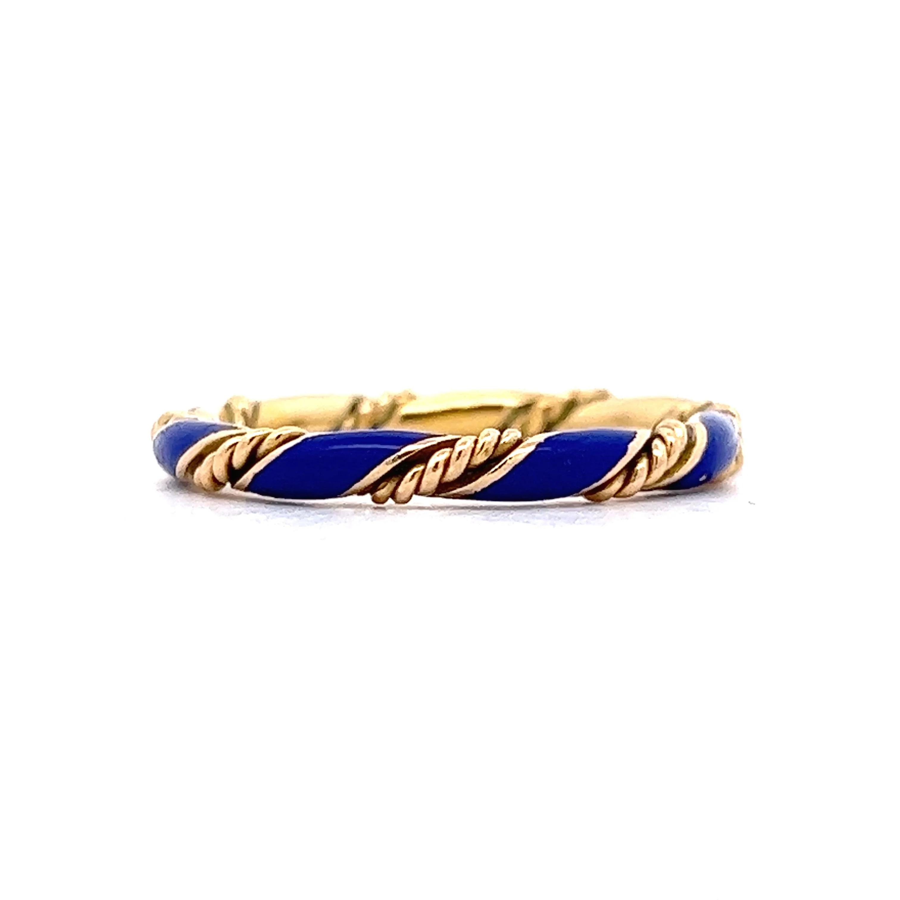 Blue Enamel Rope Stacking Band in 18k Yellow Gold - Image 3