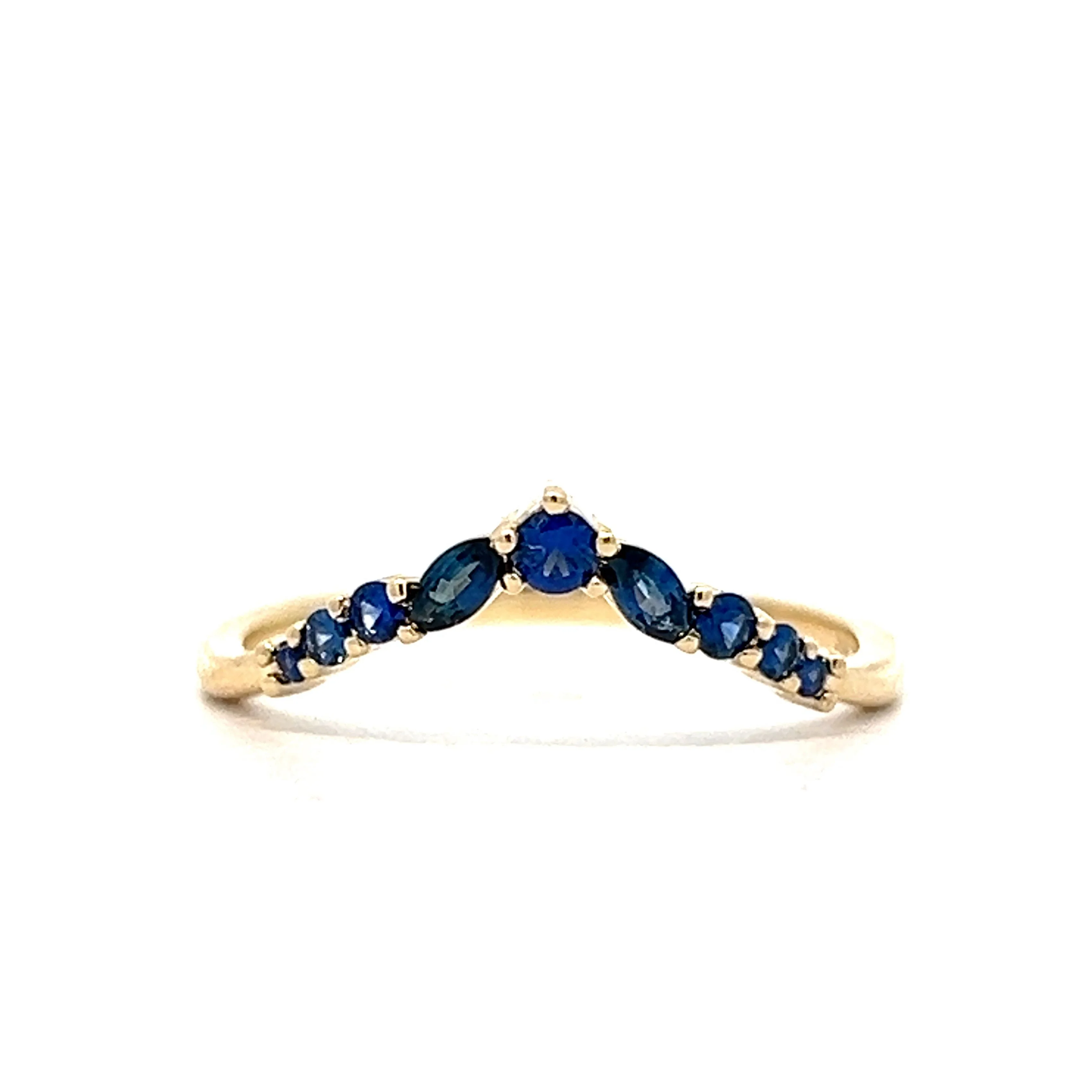 Blue Sapphire Contoured Stacking Wedding Band in Yellow Gold
