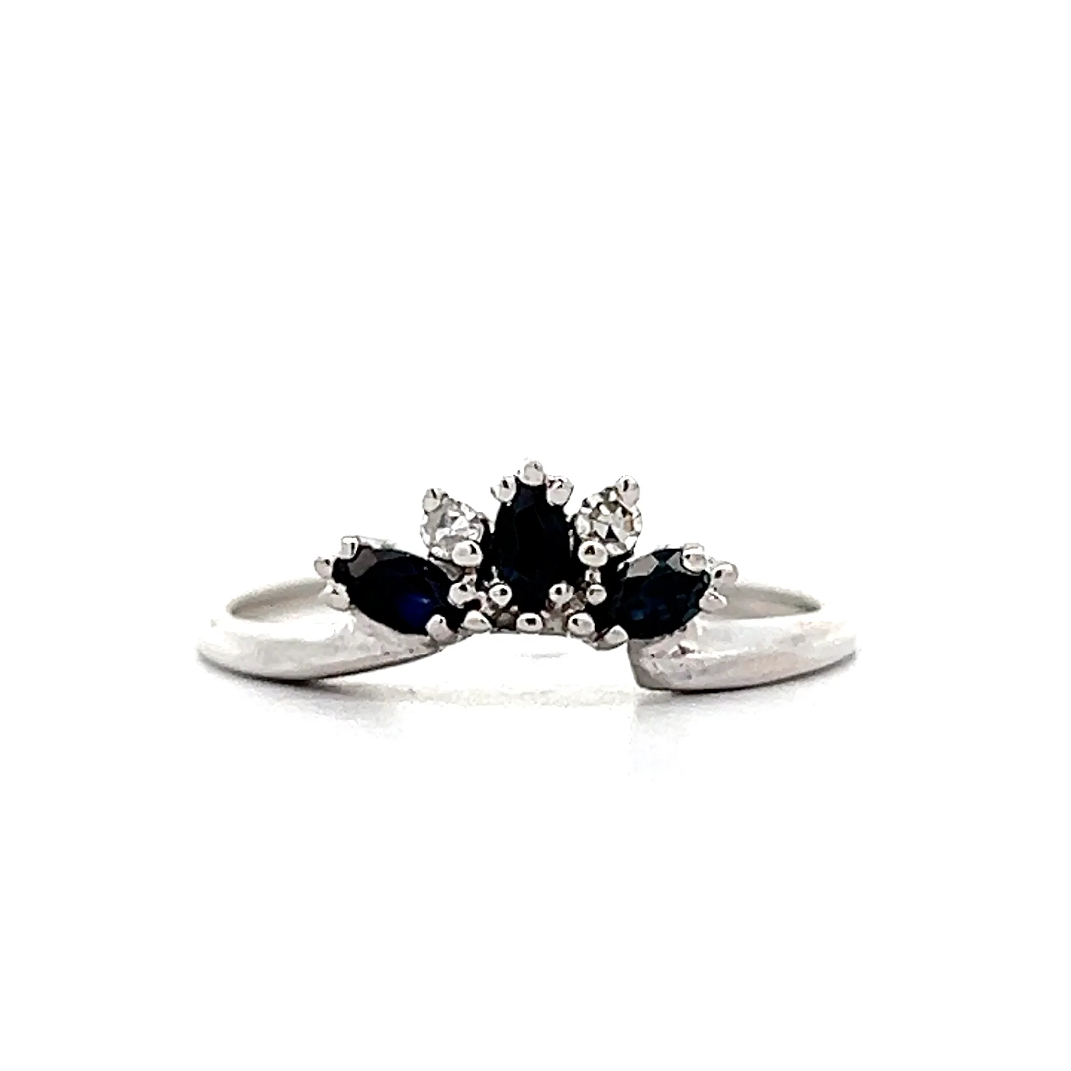 Blue Sapphire & Diamond Contour Wedding Band in 14k