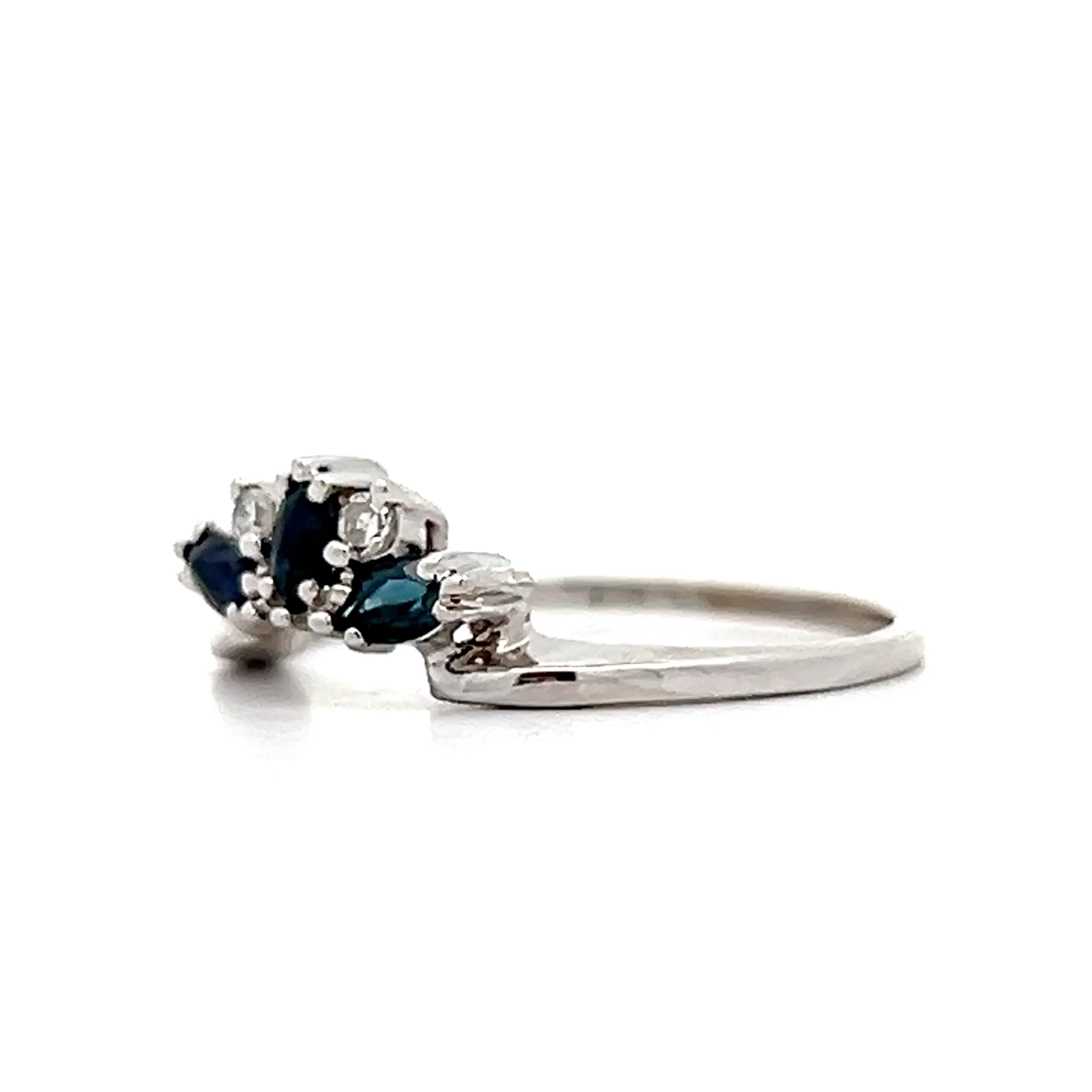 Blue Sapphire & Diamond Contour Wedding Band in 14k - Image 2