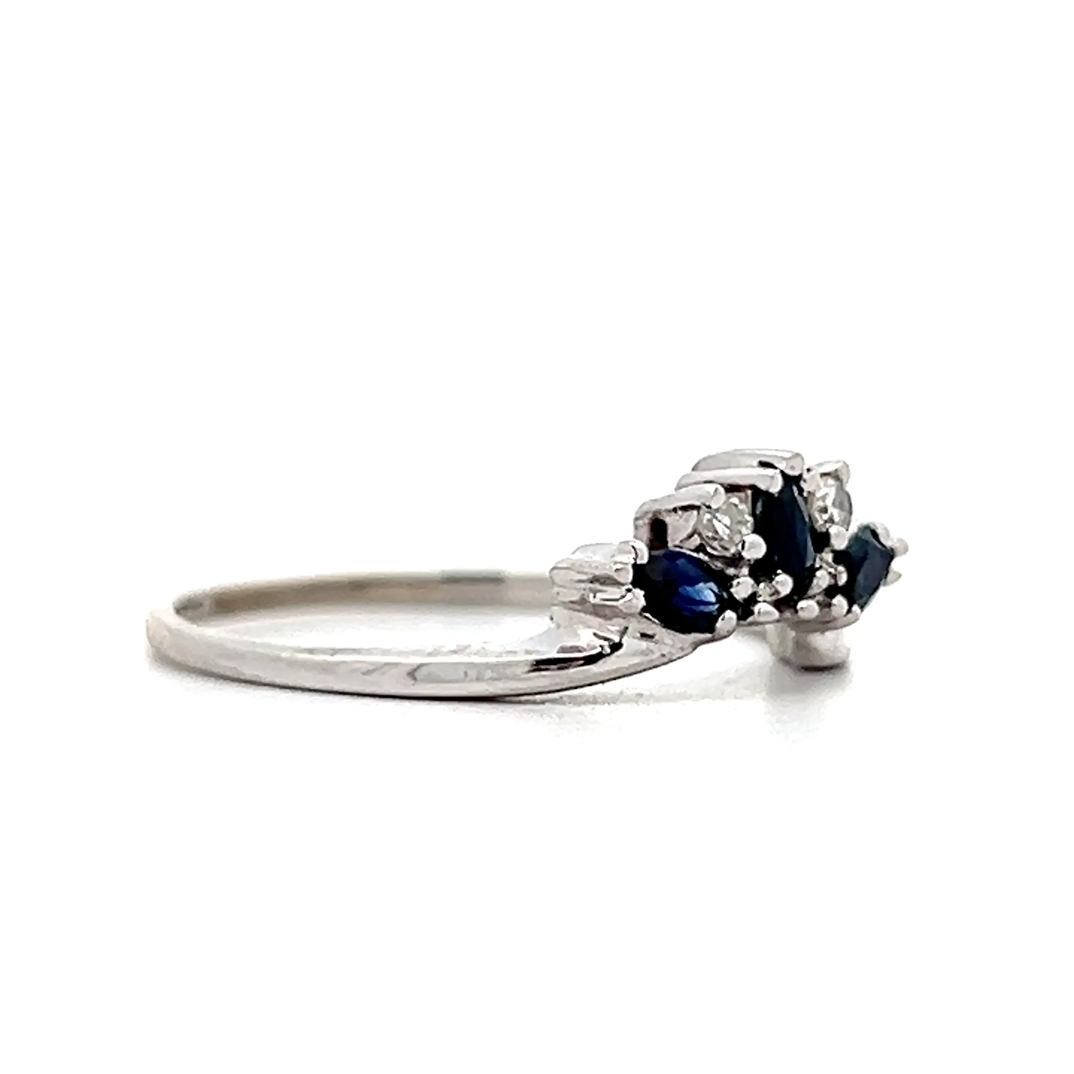 Blue Sapphire & Diamond Contour Wedding Band in 14k - Image 3