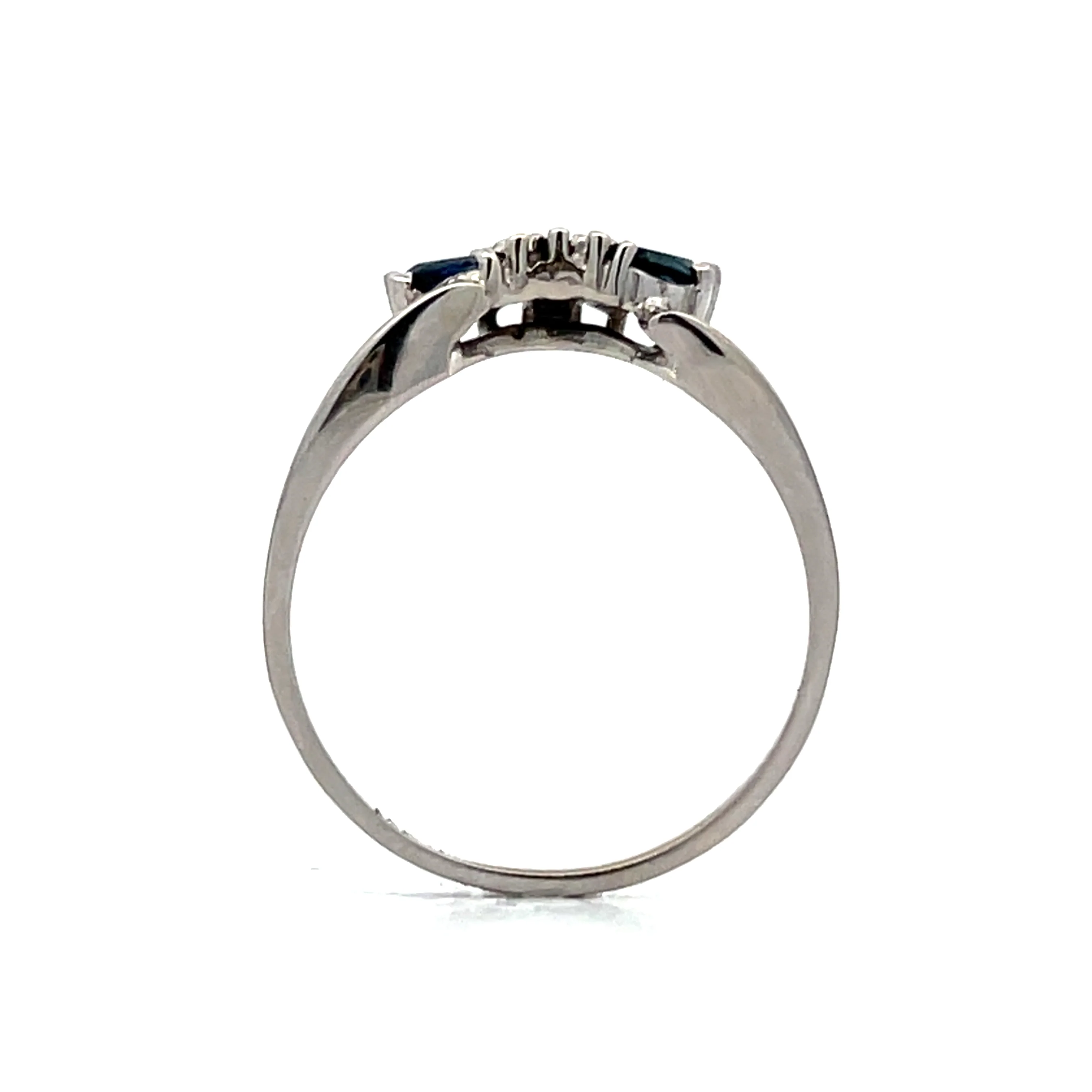 Blue Sapphire & Diamond Contour Wedding Band in 14k - Image 4
