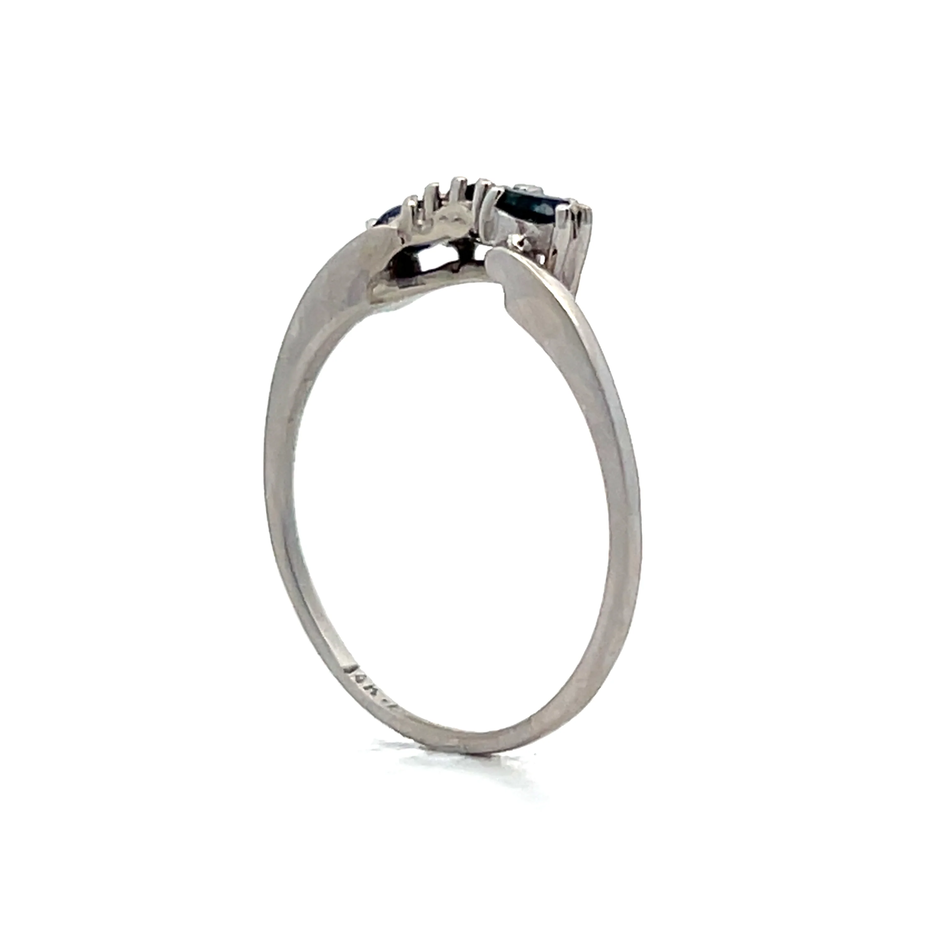 Blue Sapphire & Diamond Contour Wedding Band in 14k - Image 5