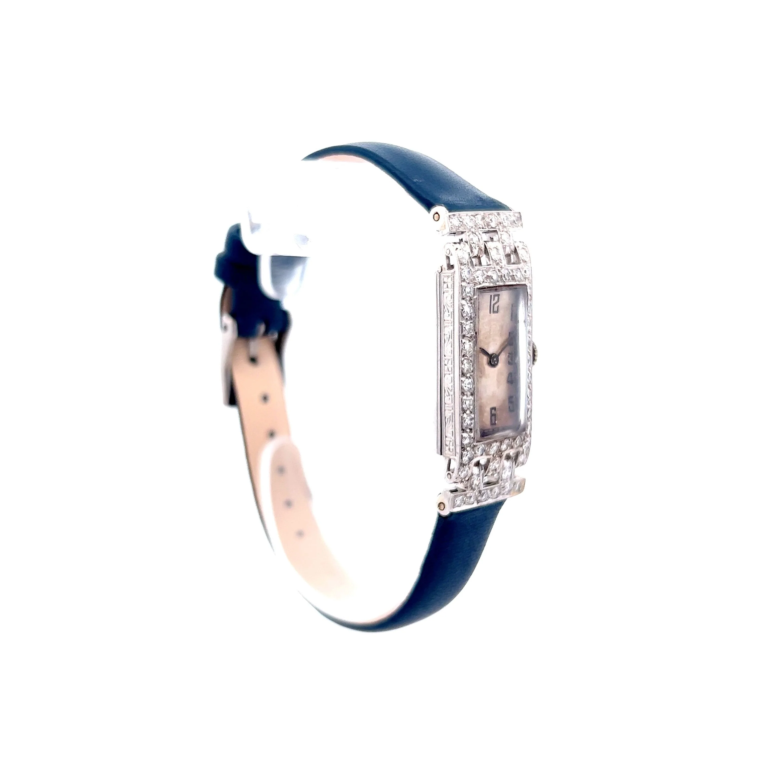 Blue Strap Antique Art Deco Diamond Watch in Platinum - Image 3