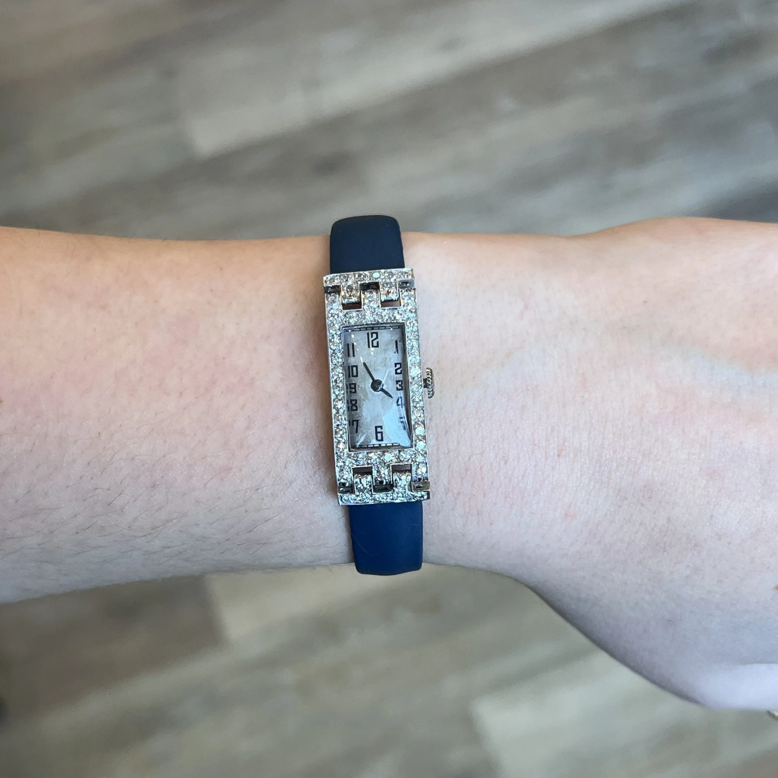 Blue Strap Antique Art Deco Diamond Watch in Platinum - Image 5