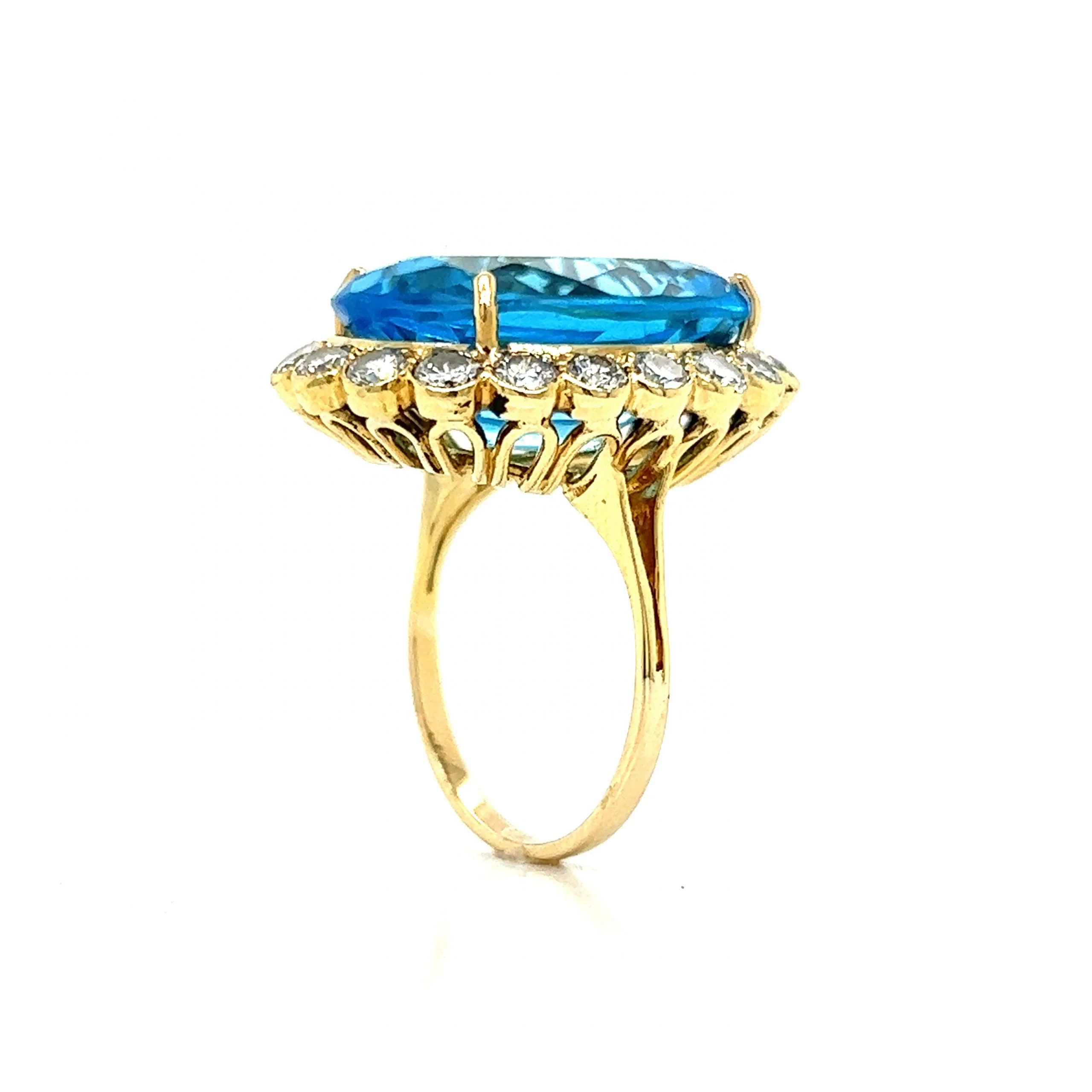 Blue Topaz & Diamond Cocktail Ring in 14k Yellow Gold - Image 5