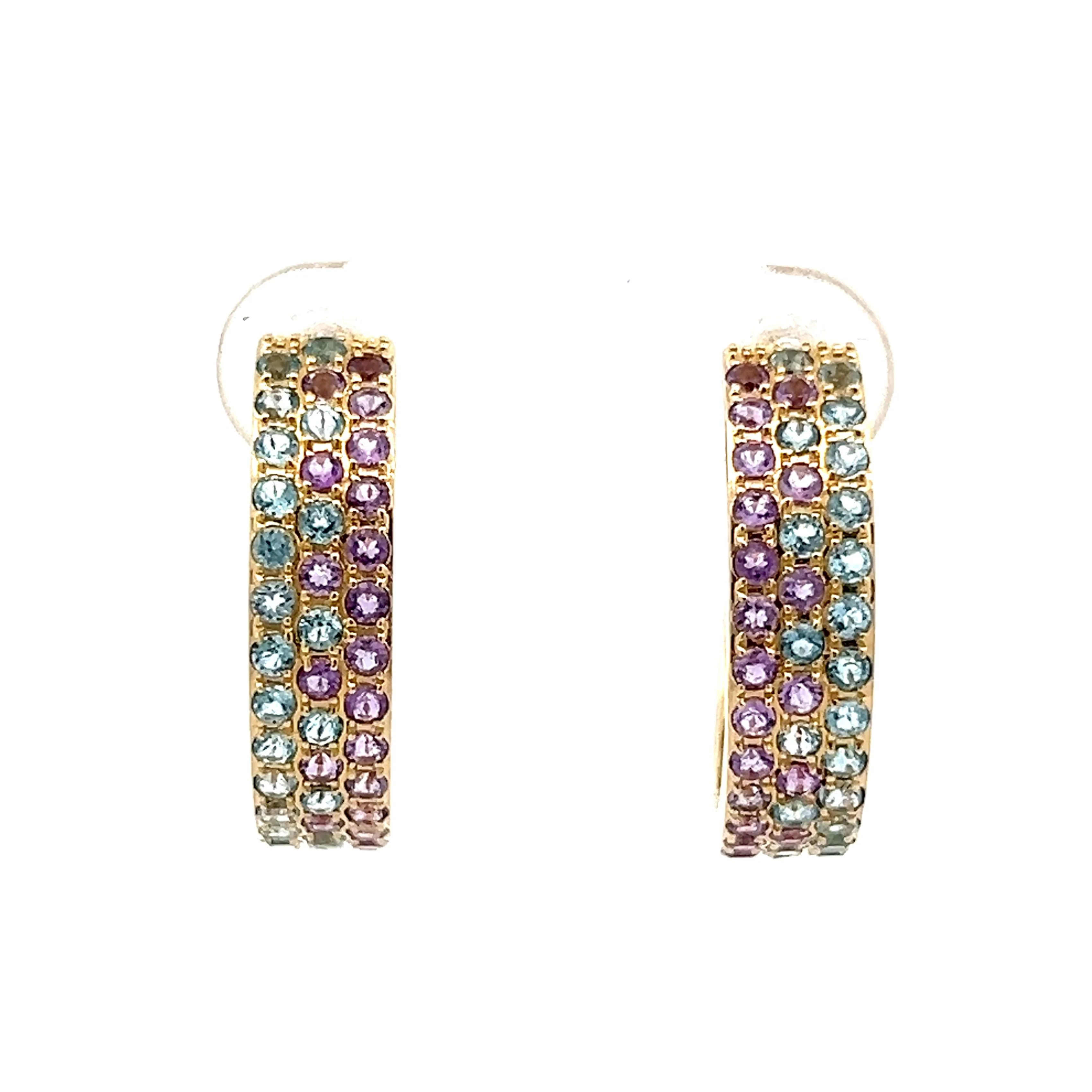 Blue Topaz & Purple Amethyst Hoop Earrings in 14k