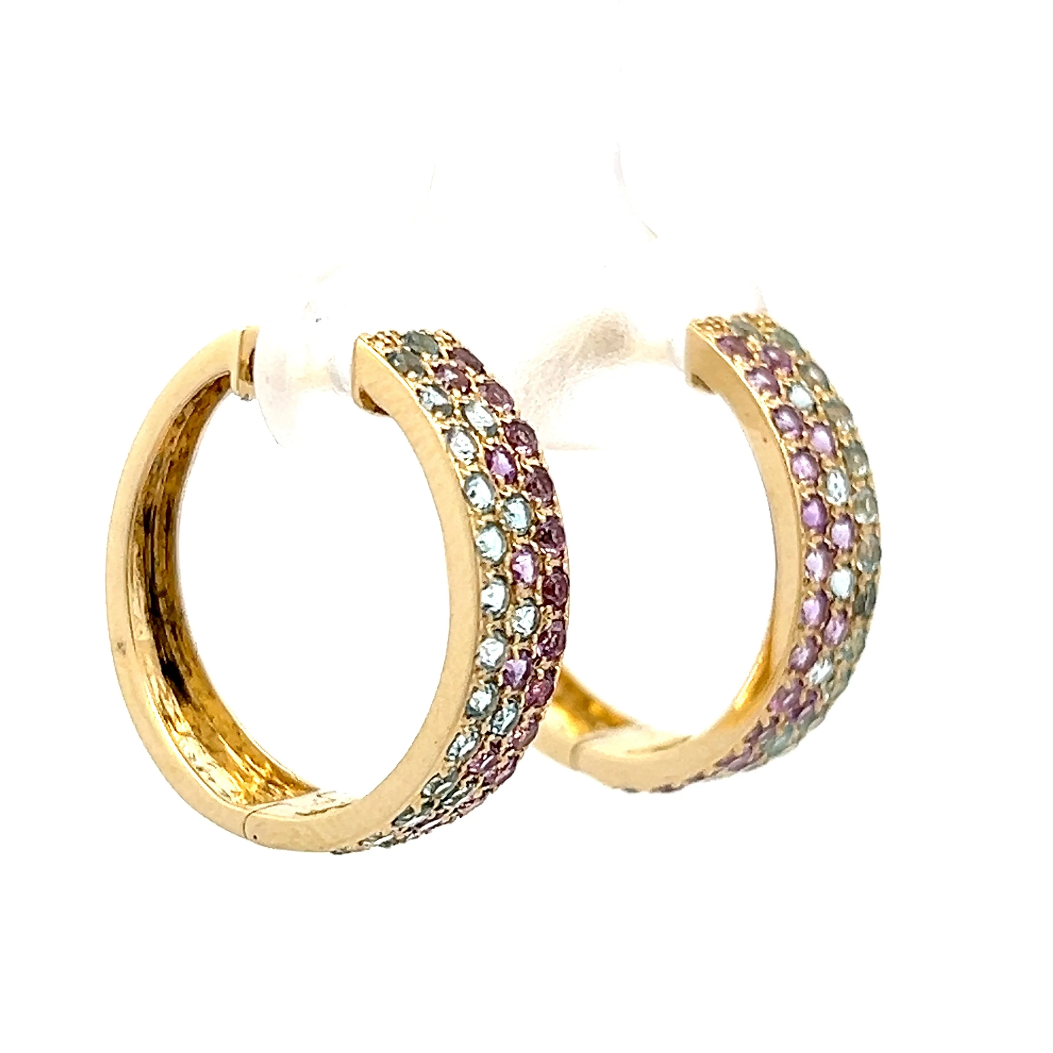 Blue Topaz & Purple Amethyst Hoop Earrings in 14k - Image 3
