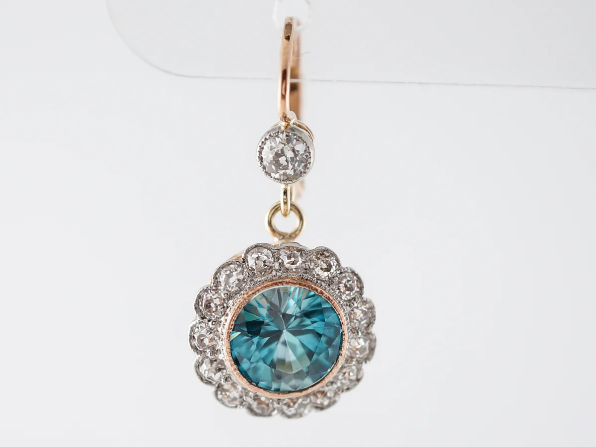 Blue Zircon & Diamond Earrings in Yellow Gold & Platinum - Image 3