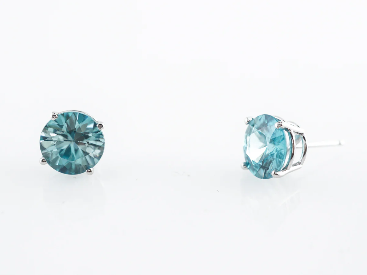 Blue Zircon Stud Earrings in 14k White Gold - Image 2