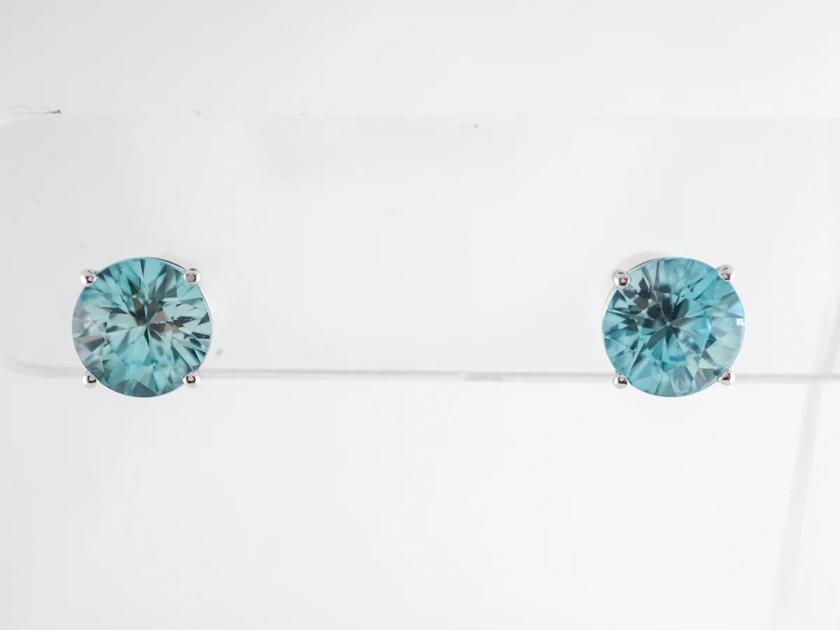 Blue Zircon Stud Earrings in 14k White Gold - Image 5