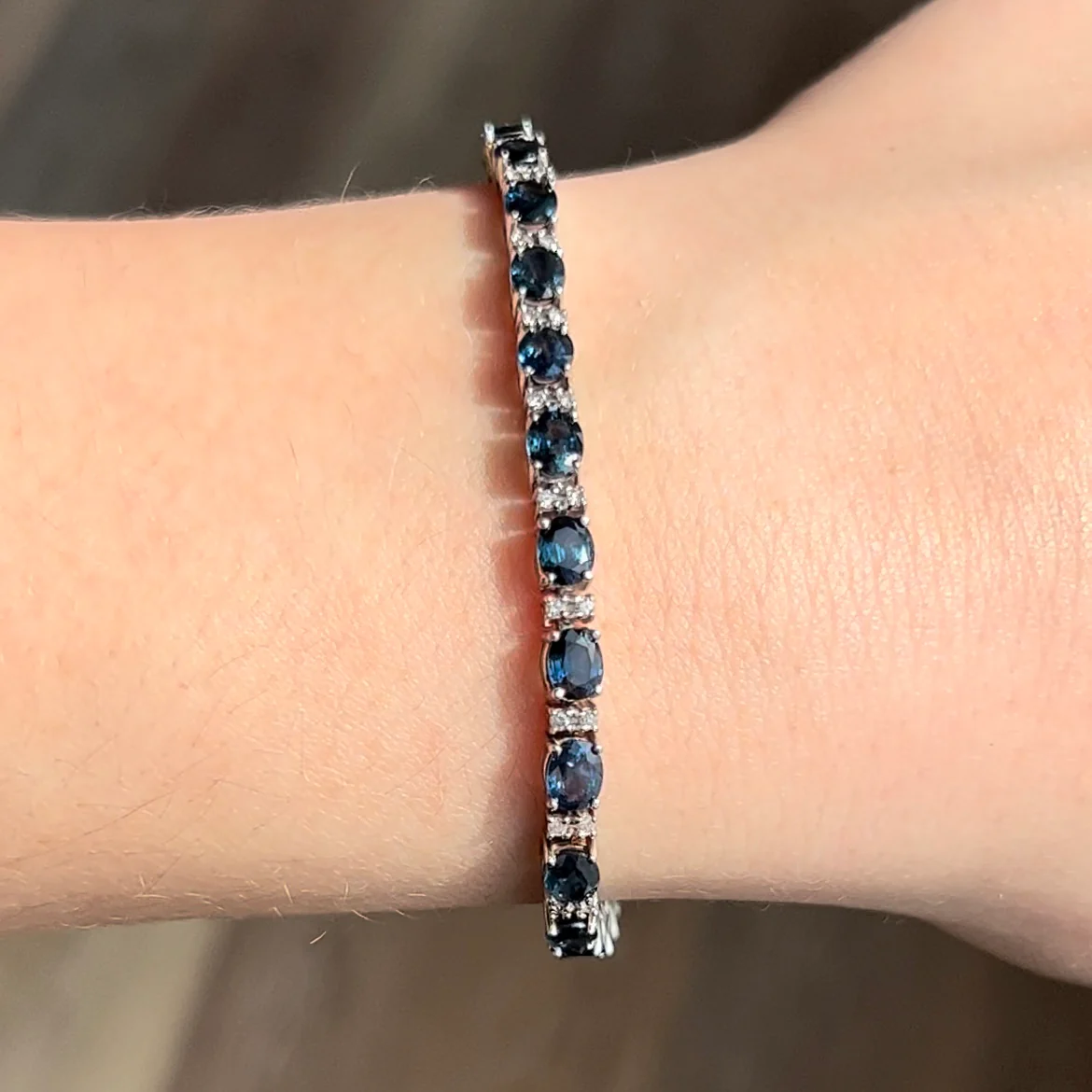 Oval Cut Sapphire & Round Brilliant Cut Diamond Bracelet in 14k White Gold - Image 4