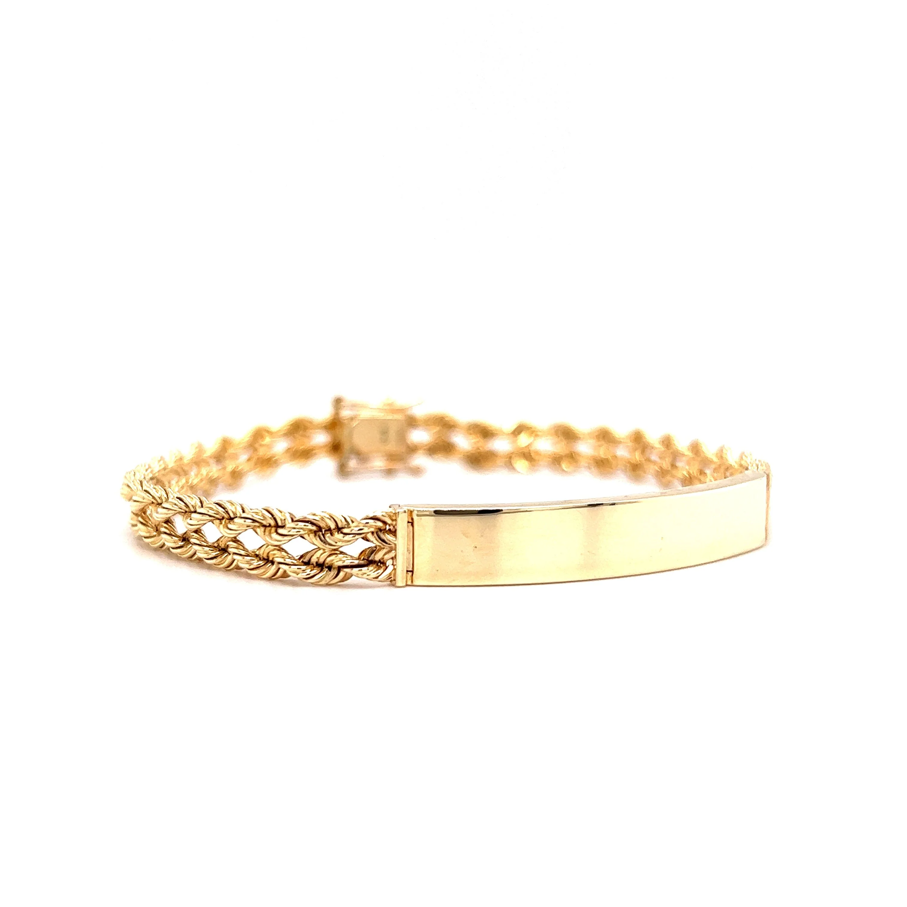 Braided Chain ID Tag Bracelet in 14k Yellow Gold - Image 3