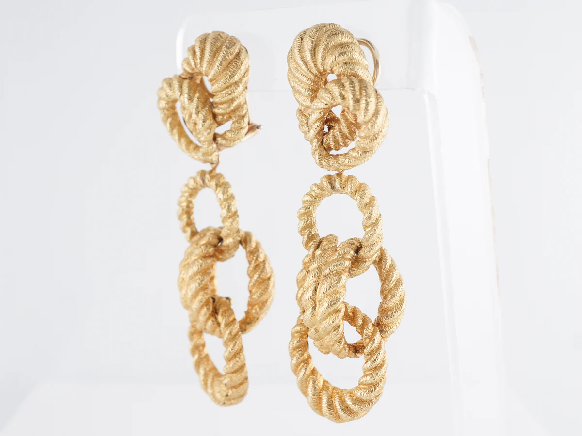 Braided Dangle Earrings w/ Brushed Texture 18K Yellow Gold - Image 2
