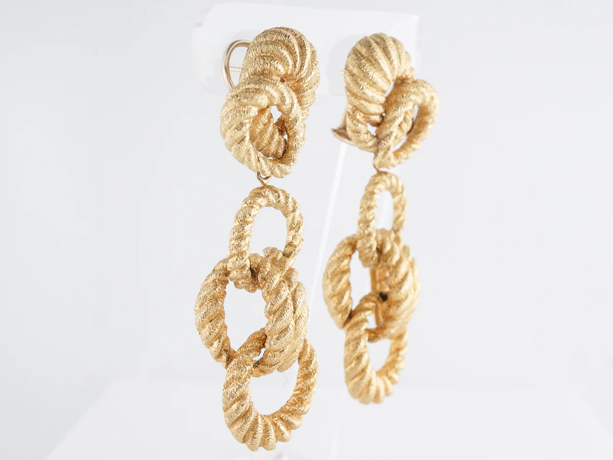 Braided Dangle Earrings w/ Brushed Texture 18K Yellow Gold - Image 3