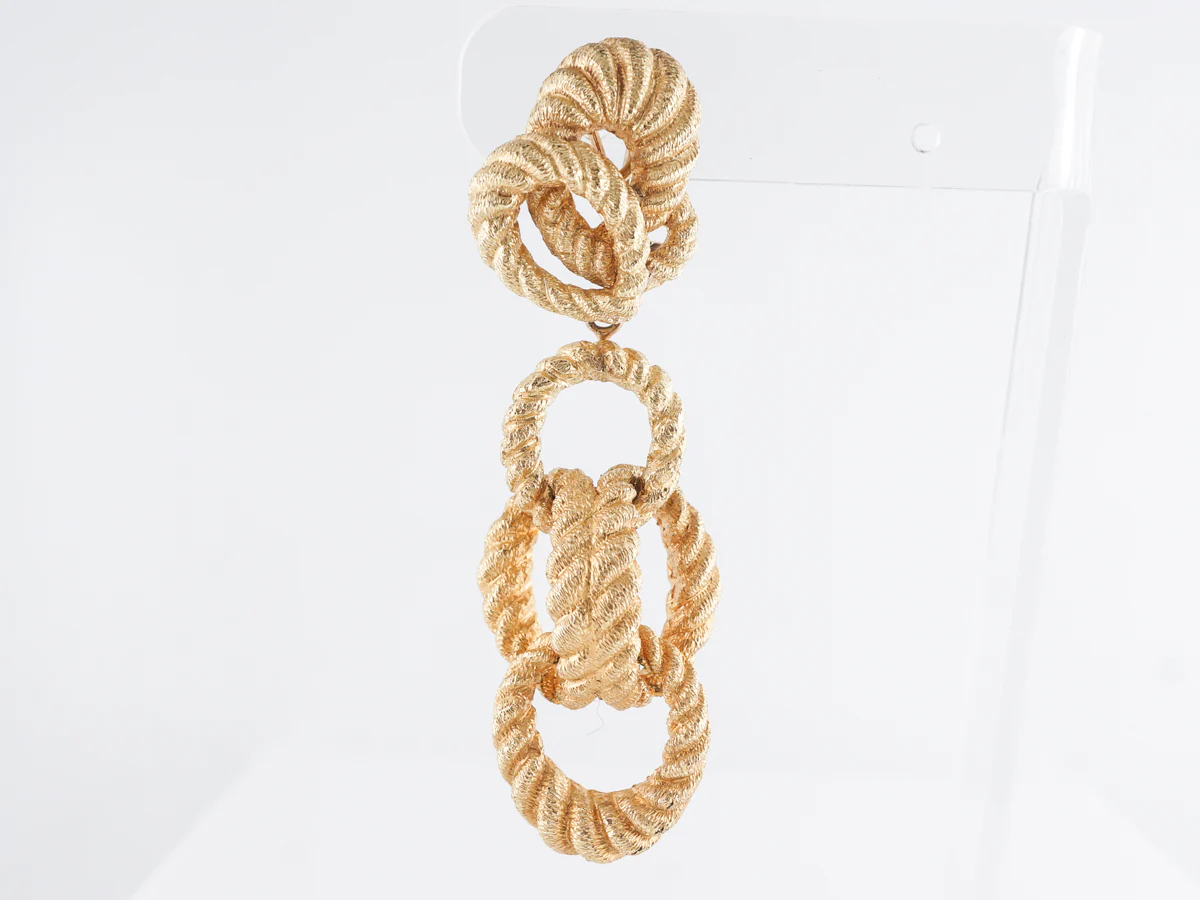 Braided Dangle Earrings w/ Brushed Texture 18K Yellow Gold - Image 4