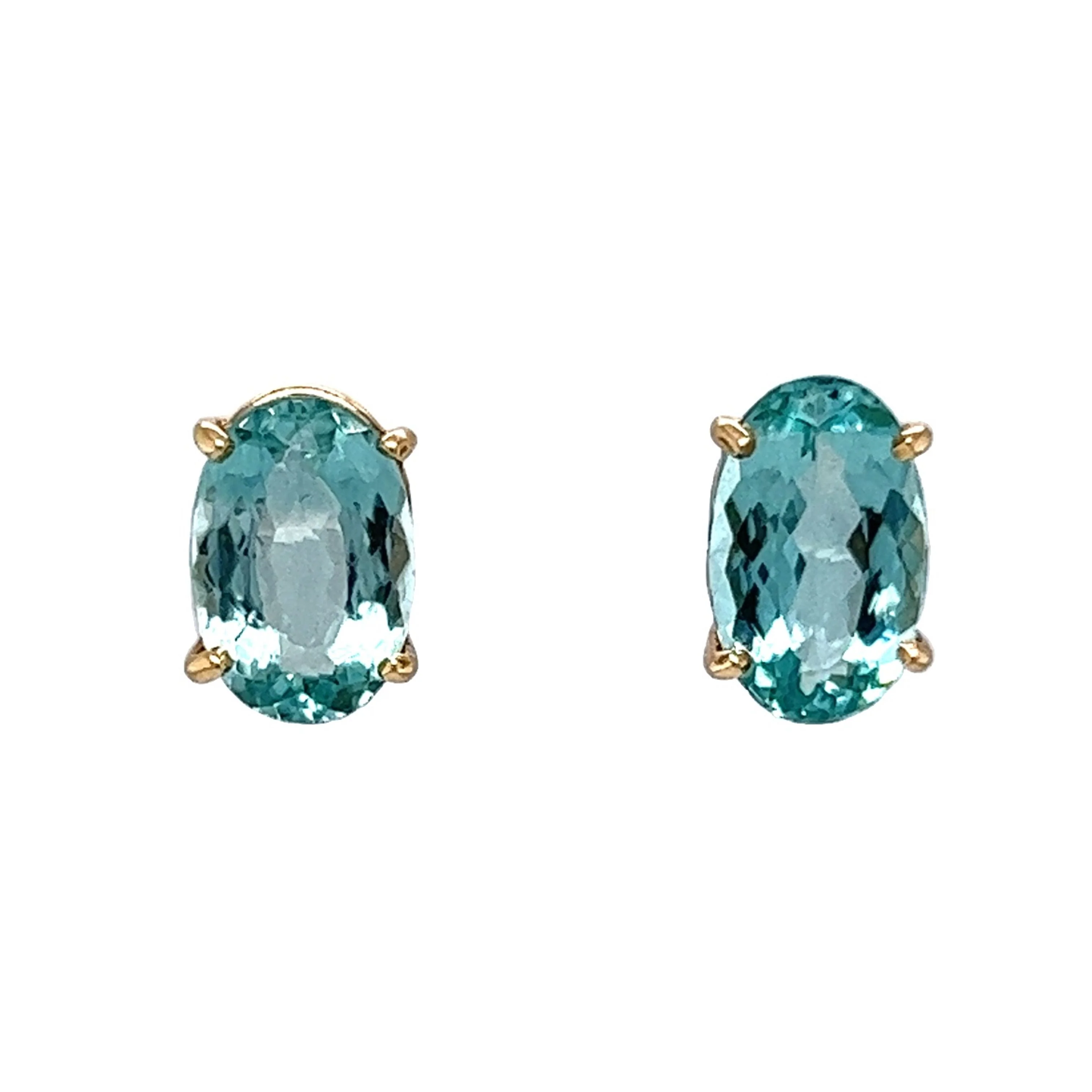 Brazilian Blue Tourmaline Earrings in 14k Yellow Gold